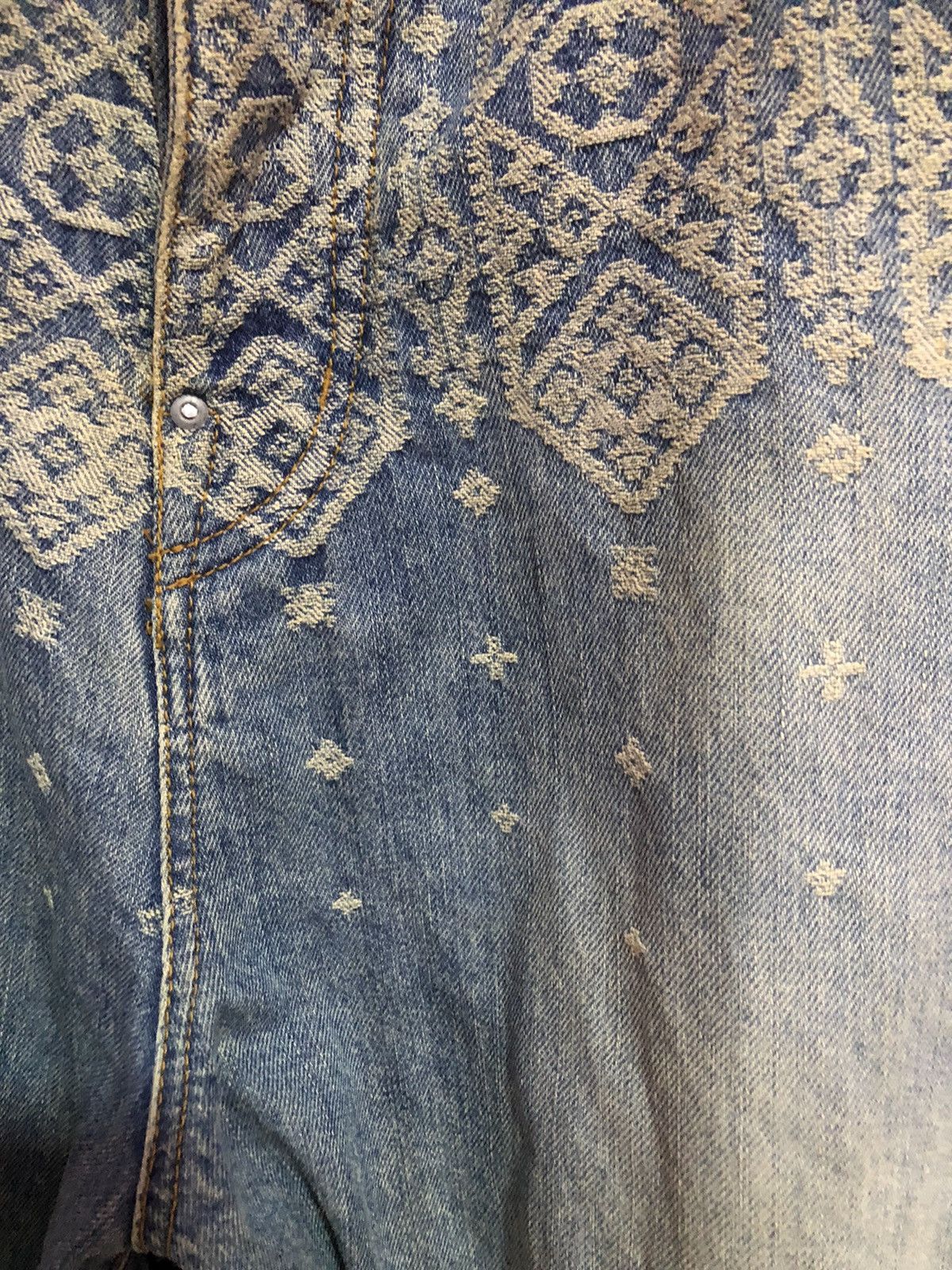 Iroquois Japan 🔥Iroquois Cross Art Design Pants Buckle Back Jeans Size US 34 / EU 50 - 7 Thumbnail