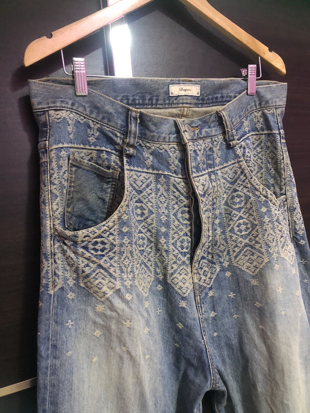 Iroquois Japan 🔥Iroquois Cross Art Design Pants Buckle Back Jeans Size US 34 / EU 50 - 1 Thumbnail