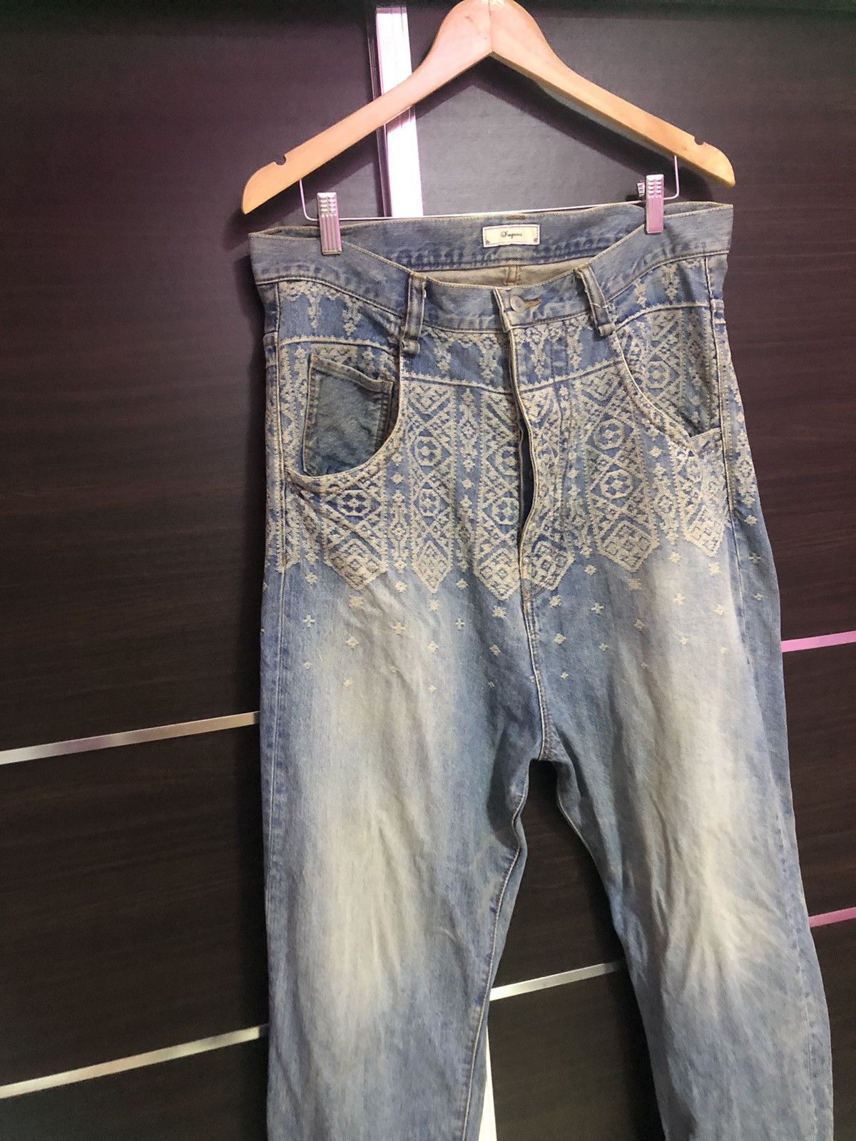 Iroquois Japan 🔥Iroquois Cross Art Design Pants Buckle Back Jeans Size US 34 / EU 50 - 5 Thumbnail