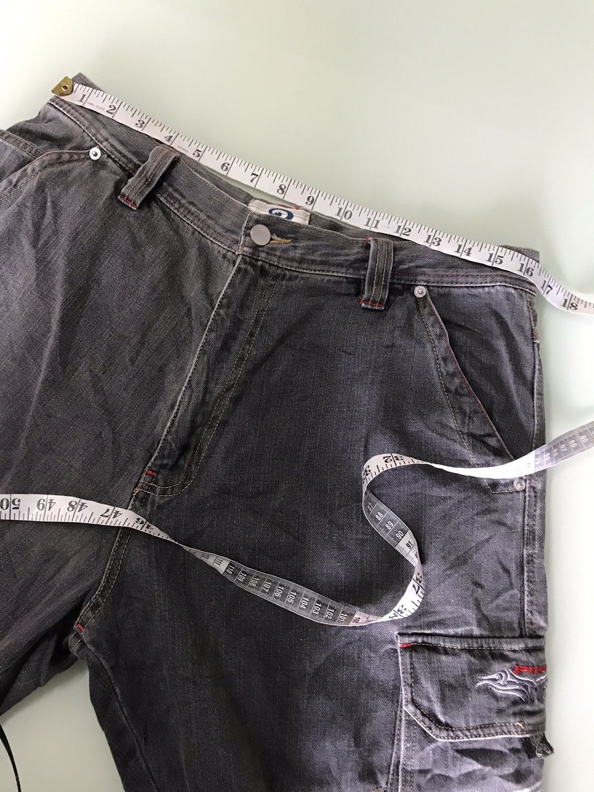 Vintage Piko Hawaiian Distressed Denim Loose Cut Cargo Pants Size US 33 - 15 Thumbnail