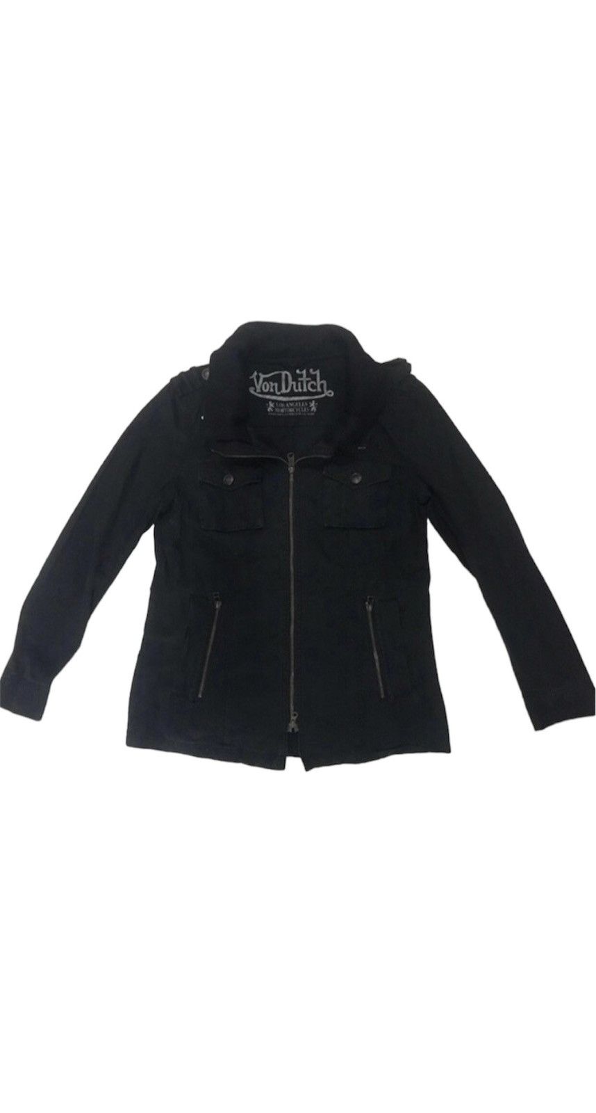 image of Vintage x Von Dutch Y2K Distress Von Dutch Motorcycles Jacket in Black, Men's (Size Medium)