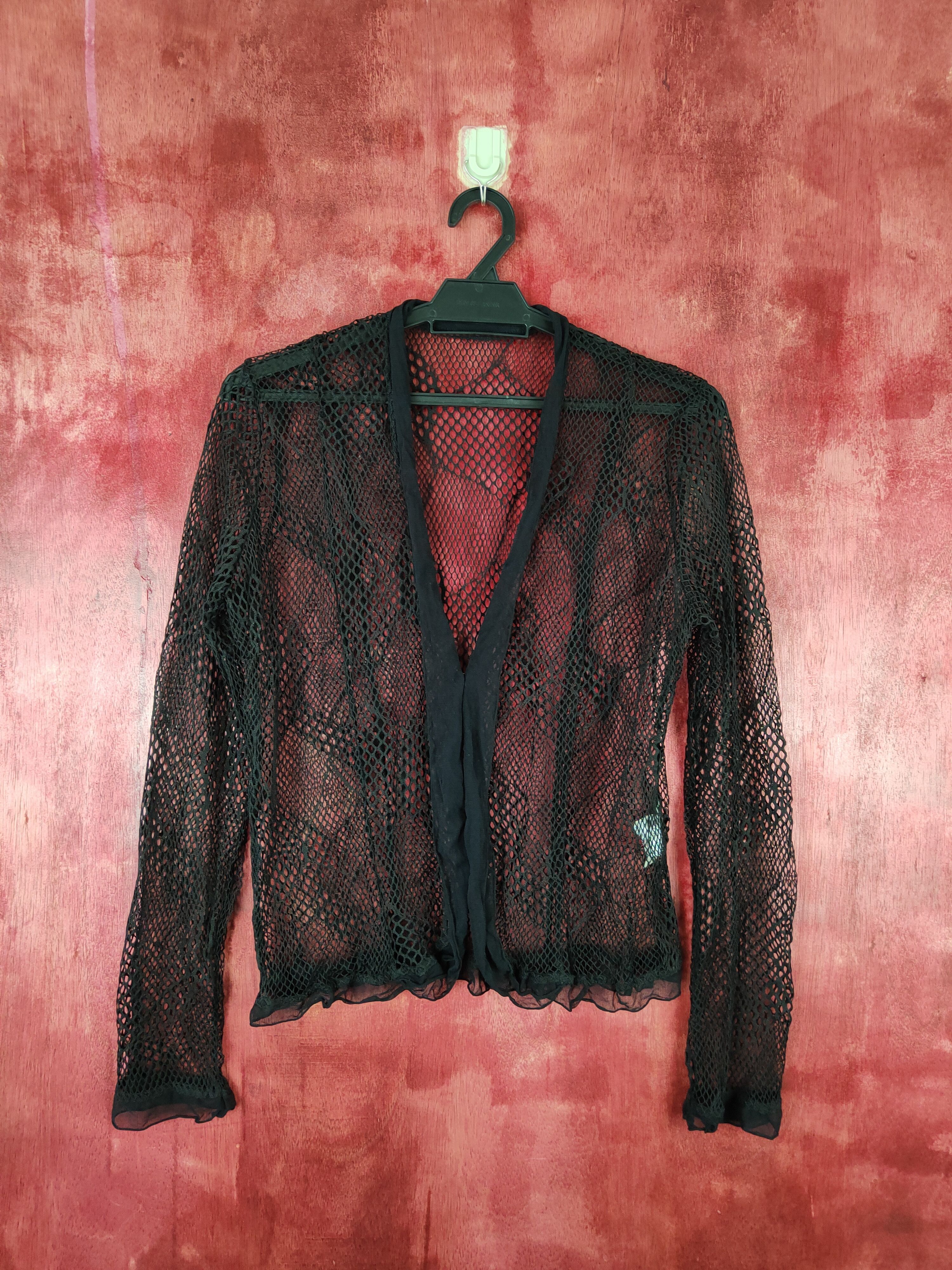Japanese Brand × Linea DL Linea Urbano Black mesh Net crochet Cardigan #5926 Size M / US 6-8 / IT 42-44 - 1 Thumbnail
