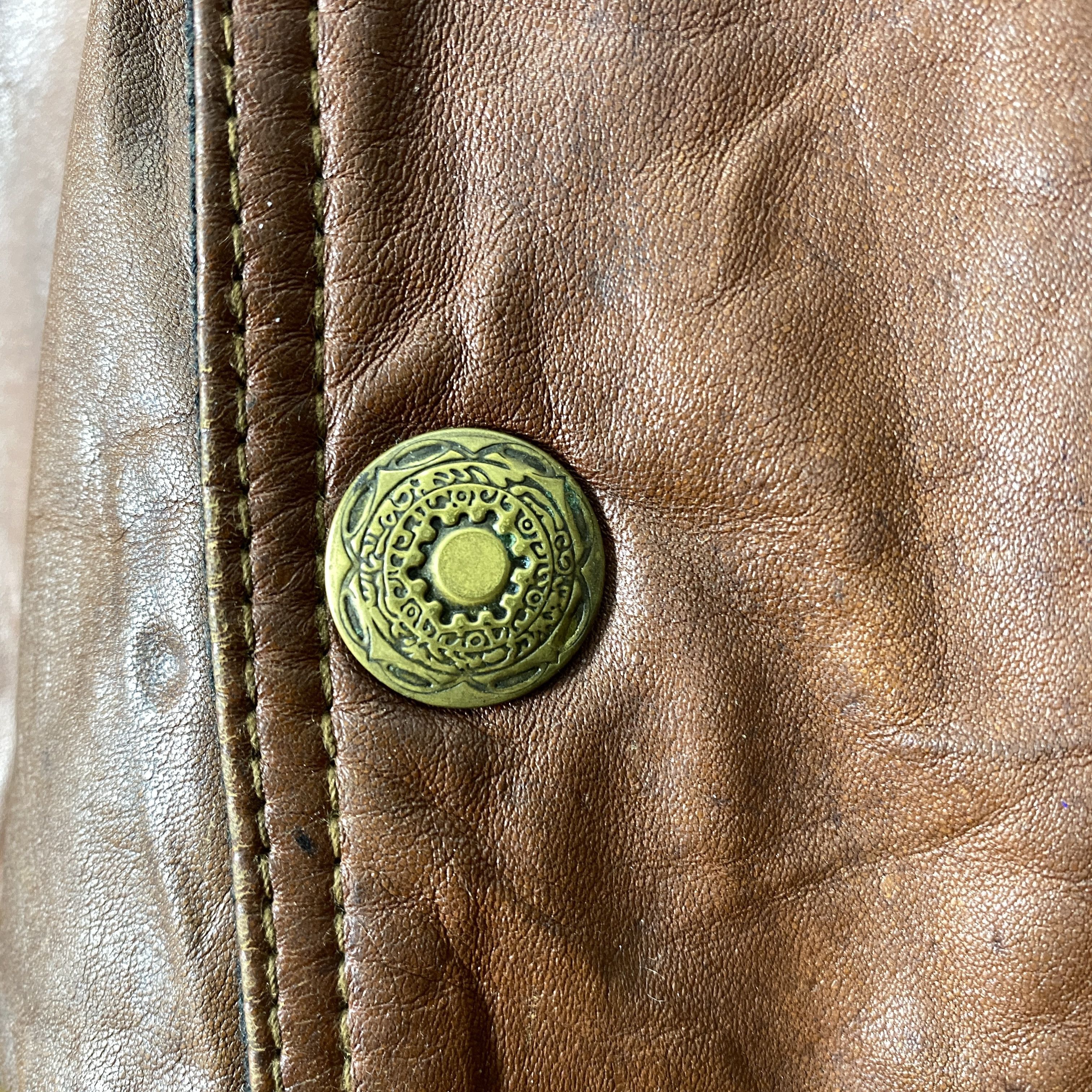 Vintage 80s Leather MC COMPANY Aztec Front Bomber Jacket