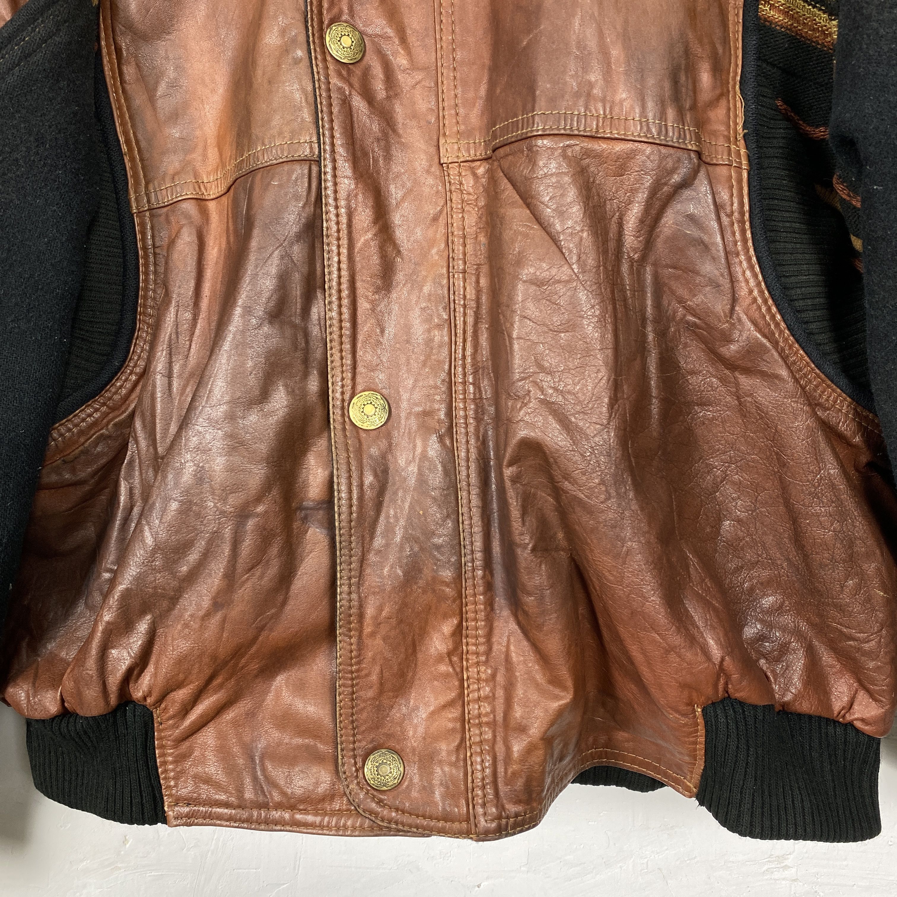 Vintage 80s Leather MC COMPANY Aztec Front Bomber Jacket