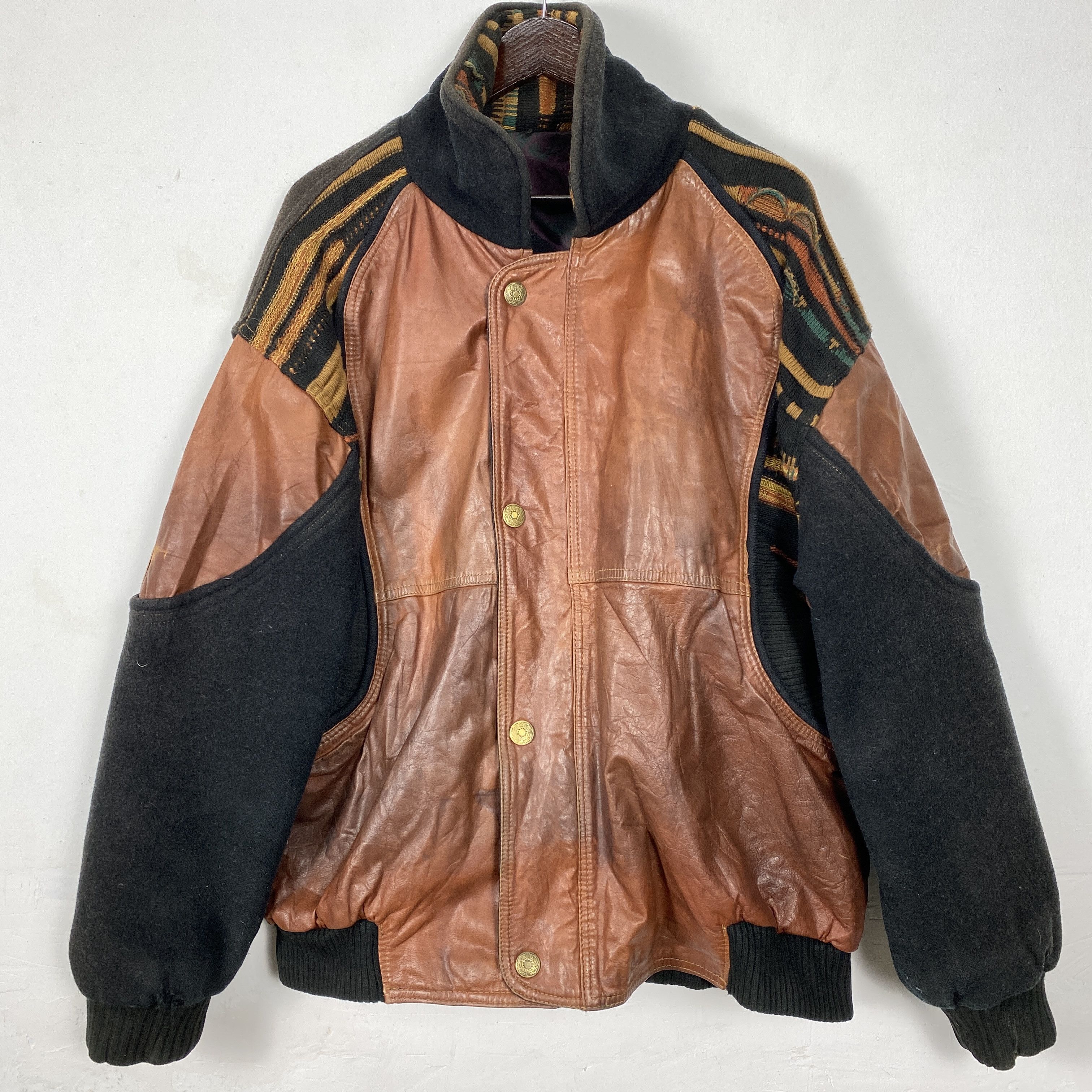 Vintage 80s Leather MC COMPANY Aztec Front Bomber Jacket
