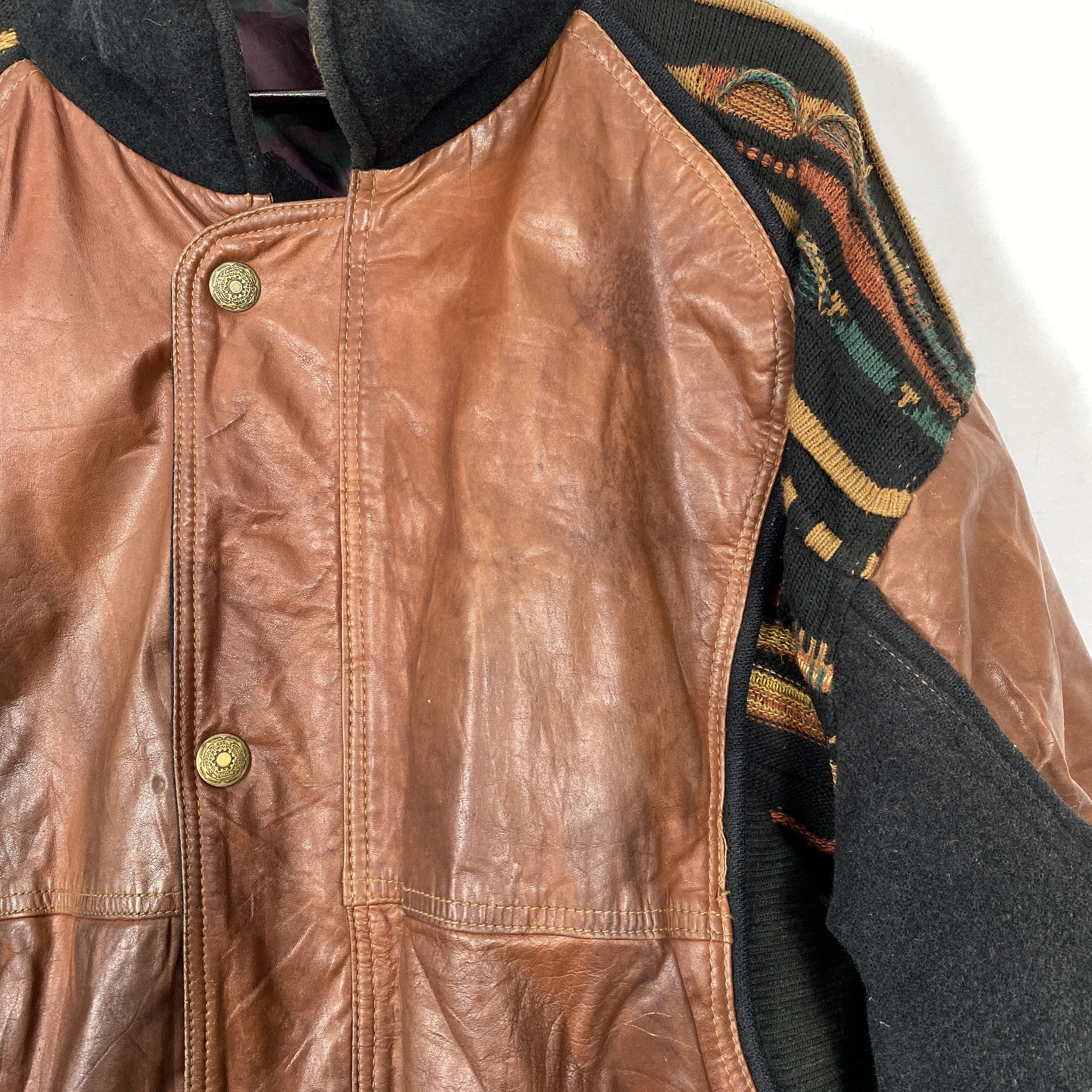Vintage 80s Leather MC COMPANY Aztec Front Bomber Jacket