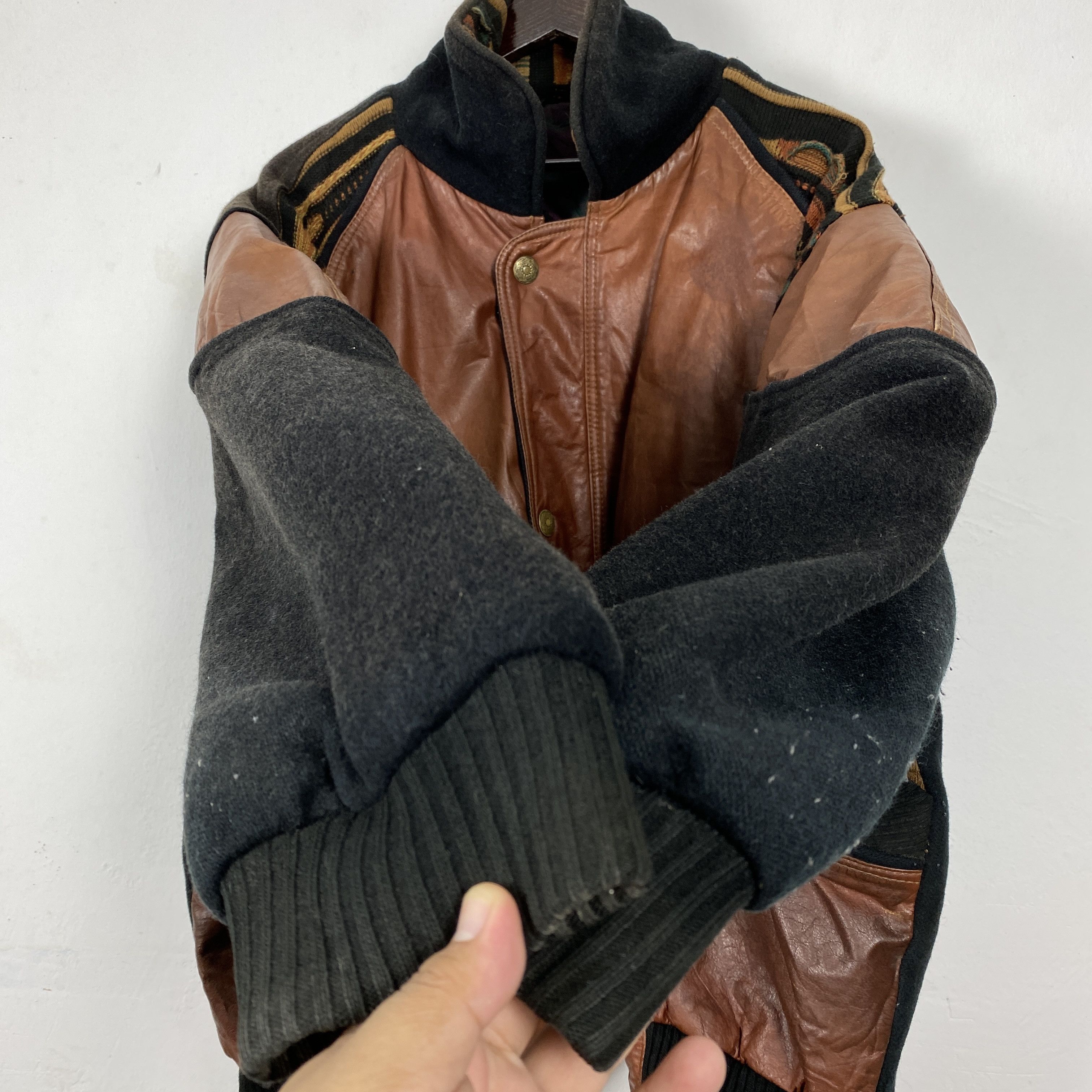 Vintage 80s Leather MC COMPANY Aztec Front Bomber Jacket