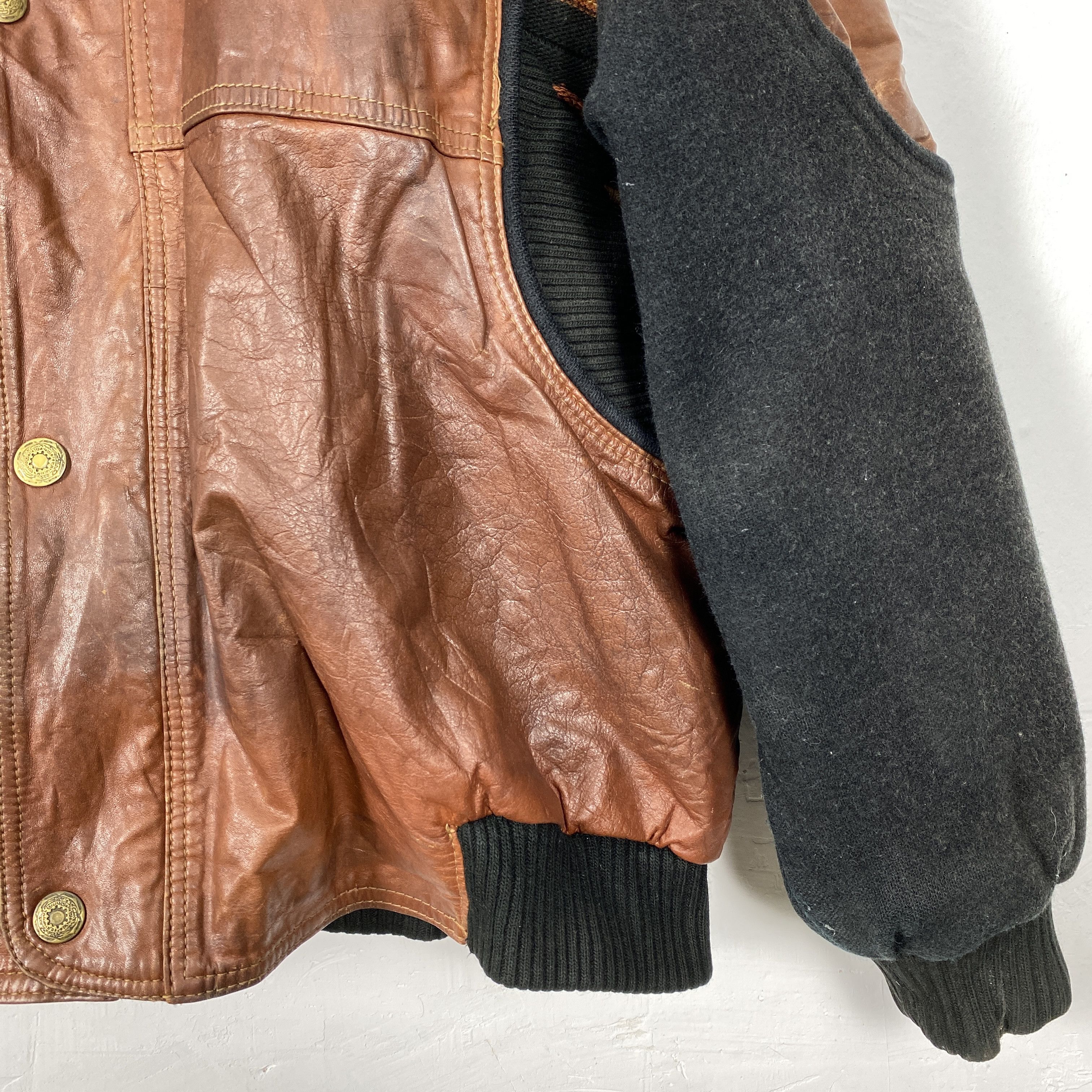 Vintage 80s Leather MC COMPANY Aztec Front Bomber Jacket