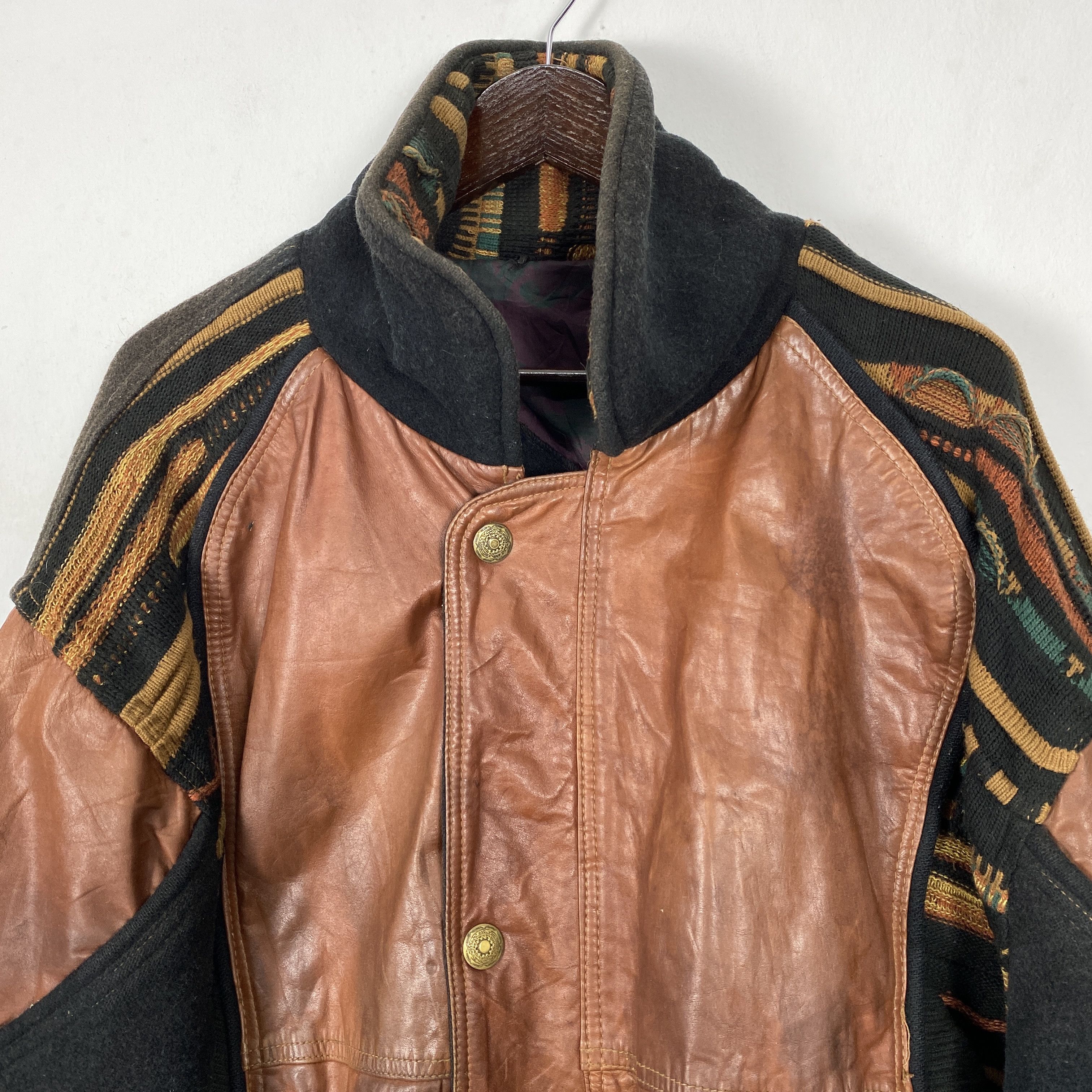 Vintage 80s Leather MC COMPANY Aztec Front Bomber Jacket