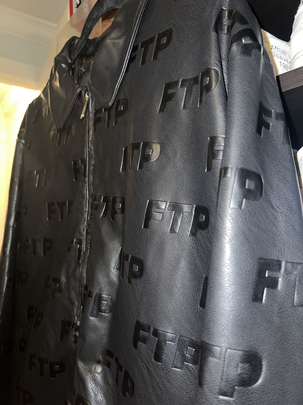 image of Fuck The Population Ftp Allover Faux Leather Jacket in Black, Men's (Size XL)