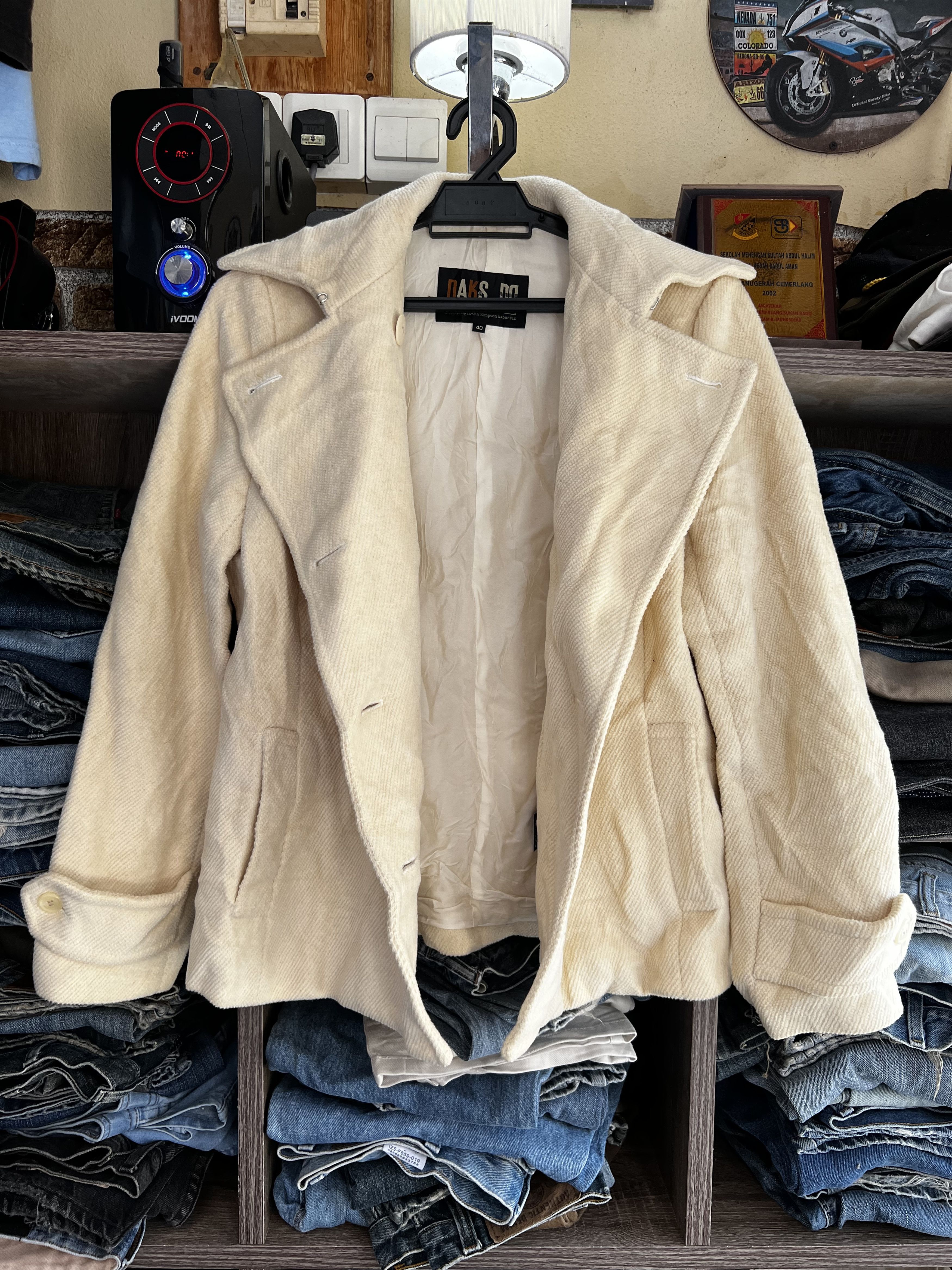 DAKS 🔥Vintage Daks London Cream Double Breast Peacoat Size M / US 6-8 / IT 42-44 - 6 Thumbnail