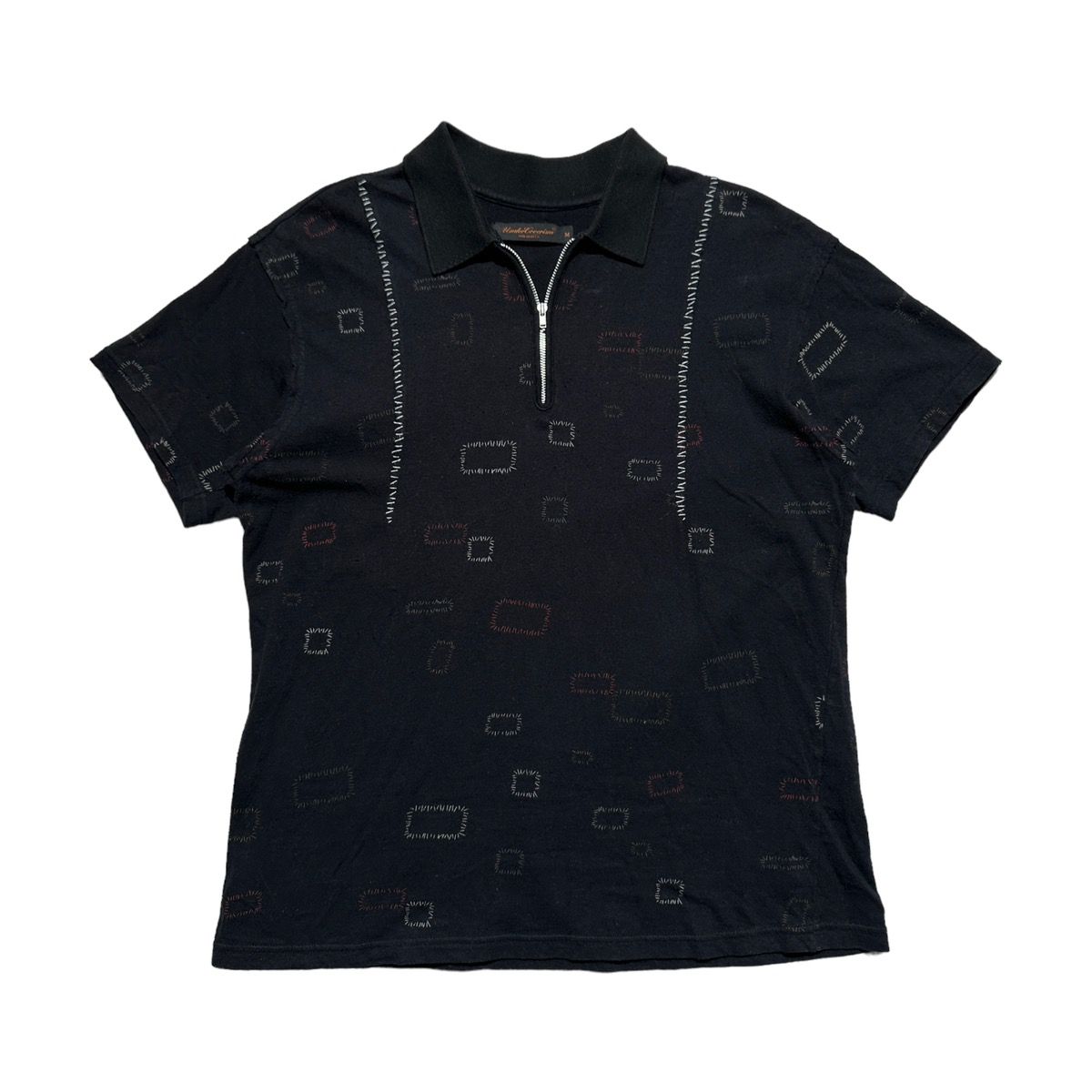 Pre-owned Undercover Ss03 Scab Patchwork Zip Polo In Black