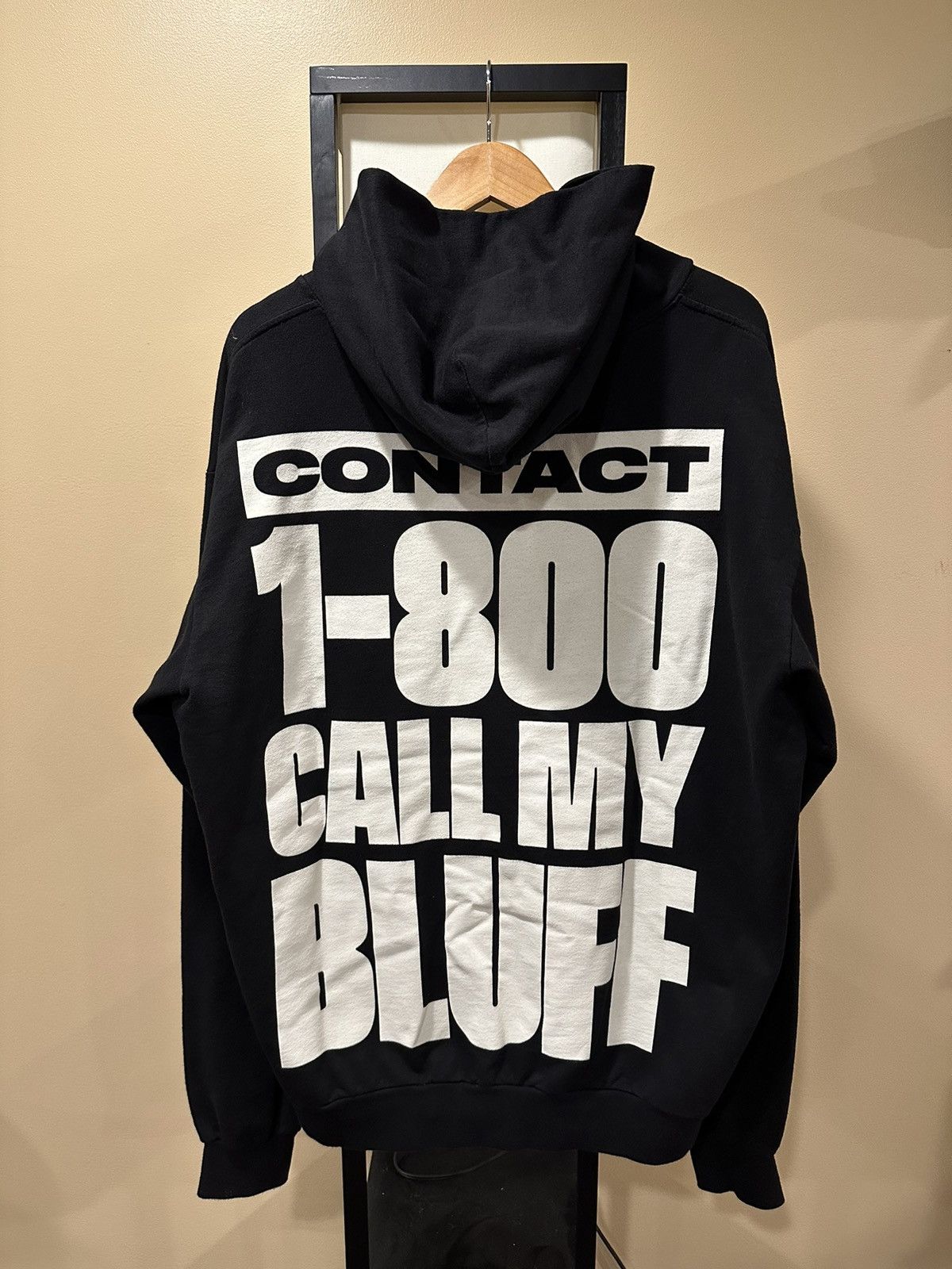 image of Band Tees x Pusha T 1-800 Call My Bluff Its Almost Dry Black Hoodie, Men's (Size XL)