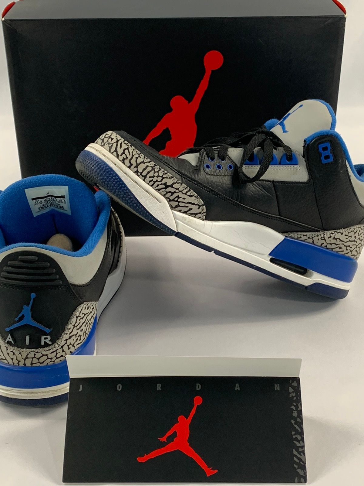 Pre-owned Jordan Nike Jordan 3 Sport Blue 11.5 Shoes In Black