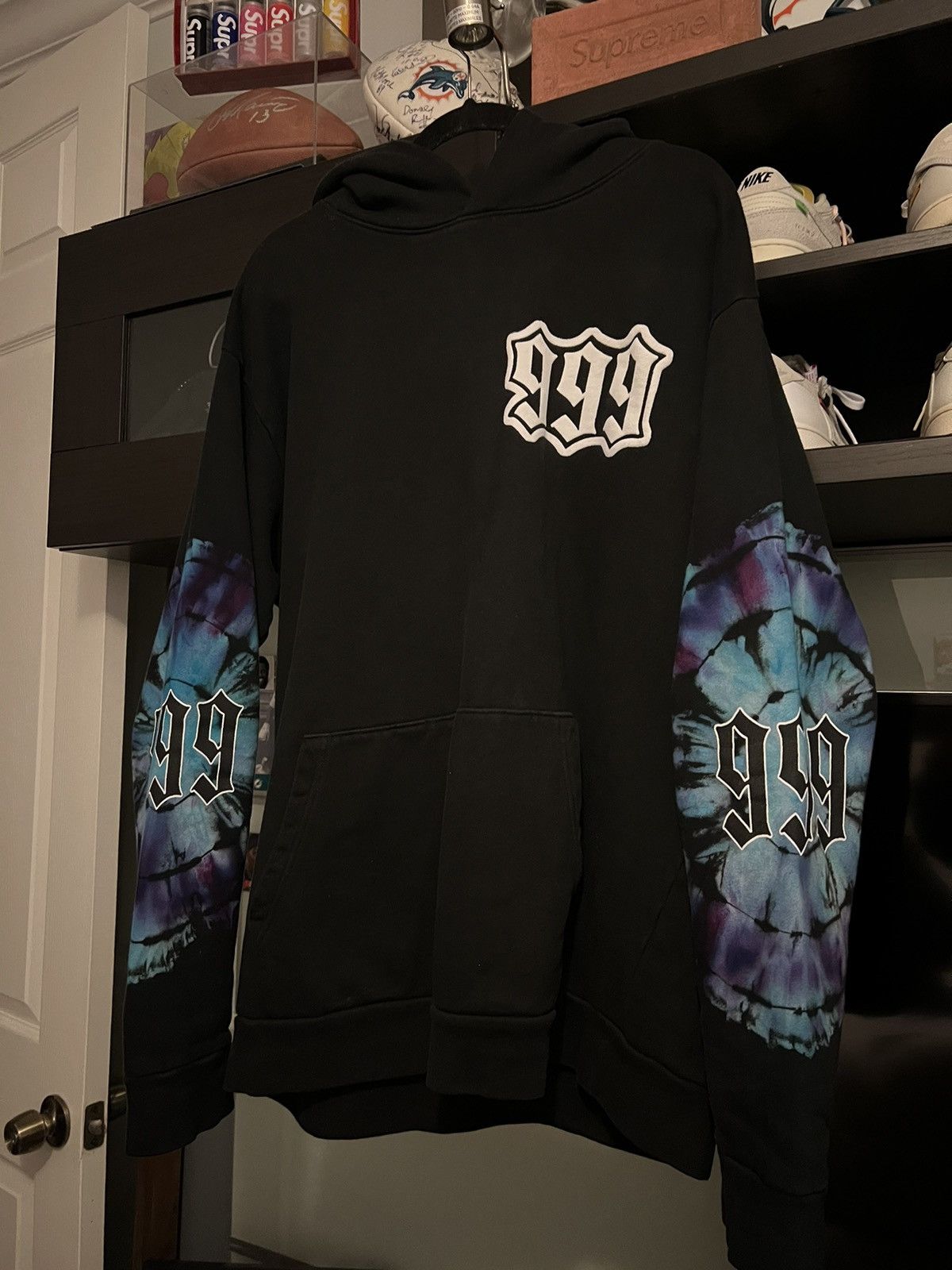 image of 999 Club 999 Die Dye Hoodie in Black, Men's (Size XL)