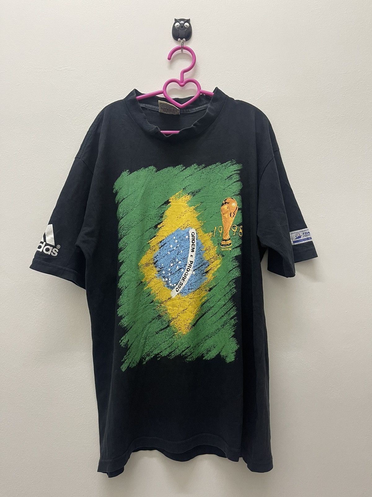 image of Vintage Fifa World Cup France 1998 Brazil Adidas Tee in Black, Men's (Size Large)