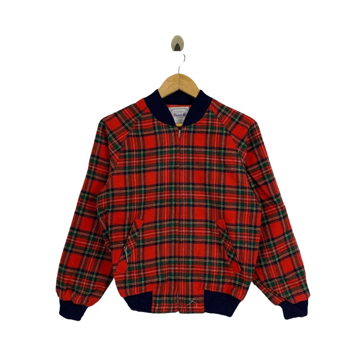 Vintage Famielle Japanese Brand Tartan Wool Bomber Jacket