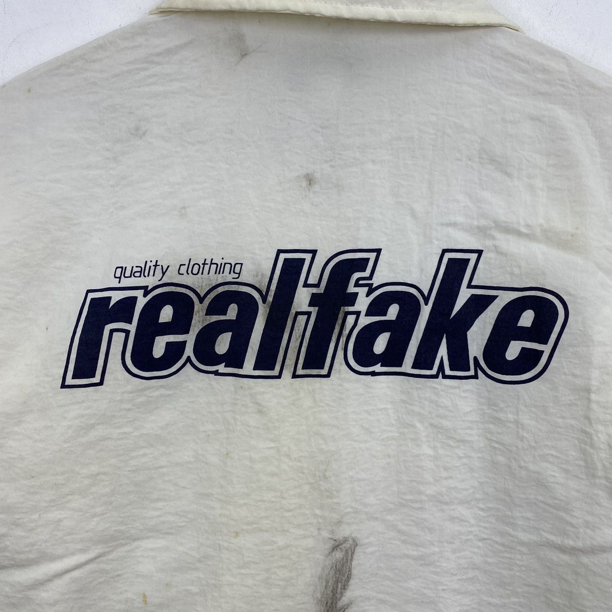 Vintage REAL FAKE Print Cream Bomber Coach Jacket Varsity Size US M / EU 48-50 / 2 - 2 Thumbnail
