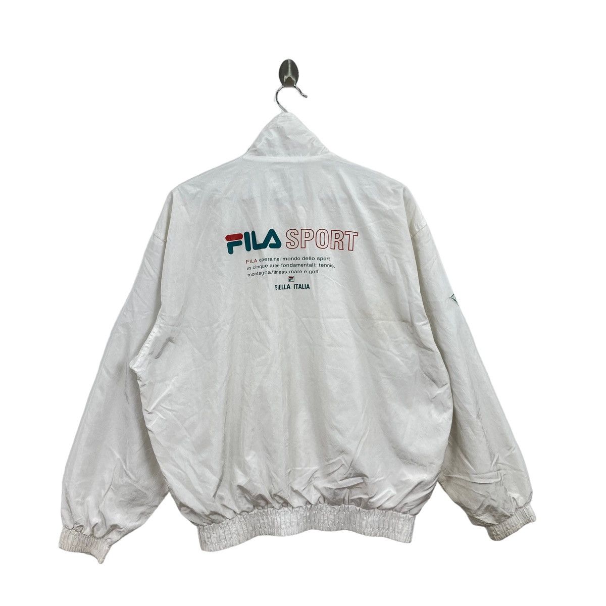 image of Fila Sport Bella Italia Back Big Print White Bomber Jacket, Men's (Size XL)