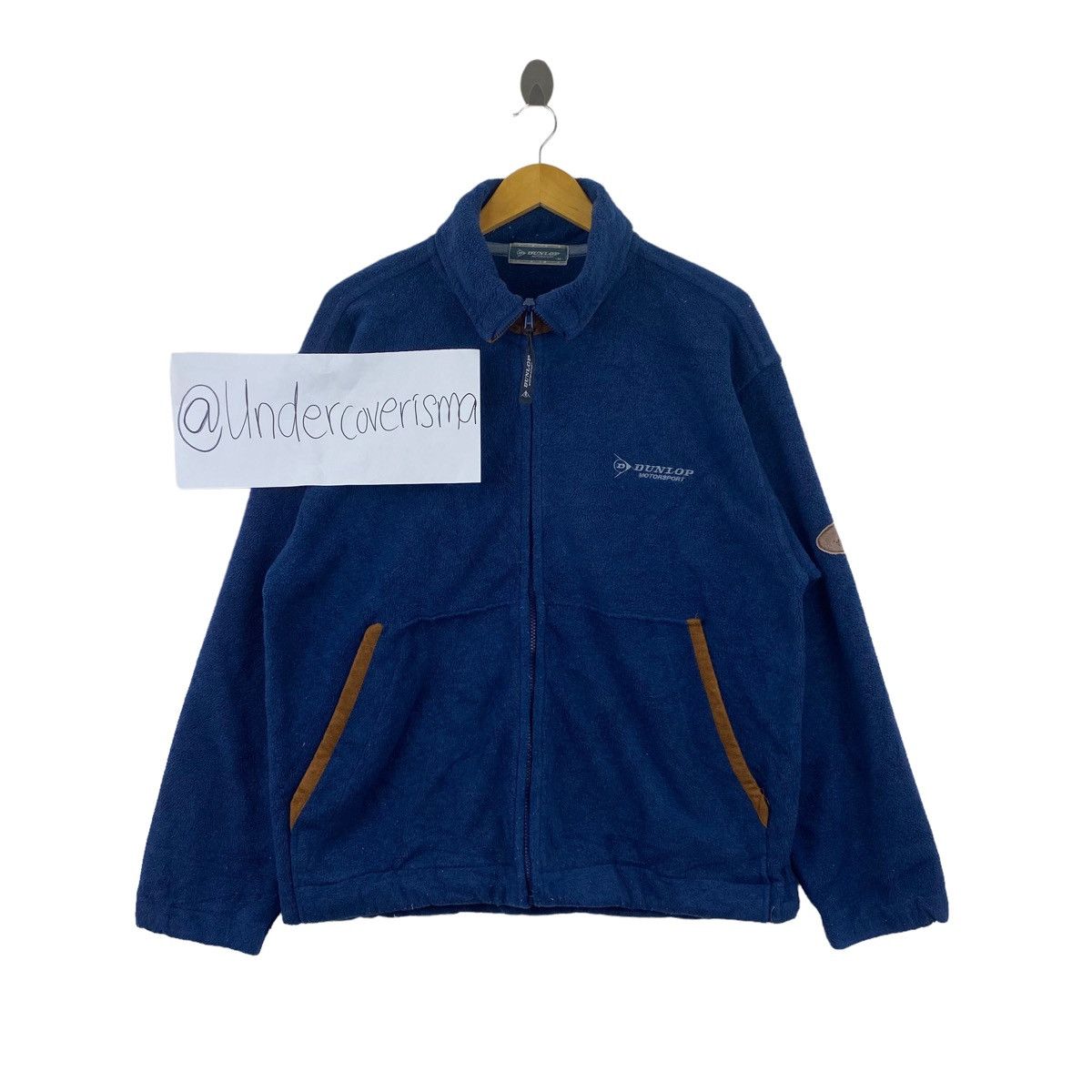 image of Vintage Dunlop Motorsport Emboidered Logo Retro Sherpa Bomber Jacket in Navy, Men's (Size XL)