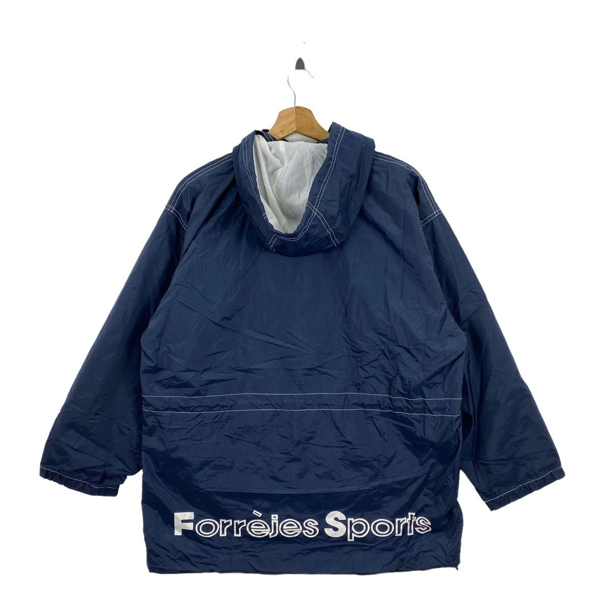 image of Paris Sport Club Forrejes Paris Sports Brand Print Hooded Long Coat Parka in Navy (Size Large)