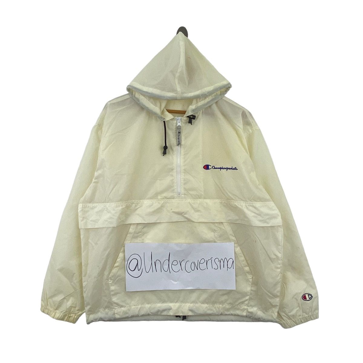 Vintage CHAMPION SCRIPT USA Sportswear Beige Hooded Windbreaker Size US M / EU 48-50 / 2 - 1 Thumbnail