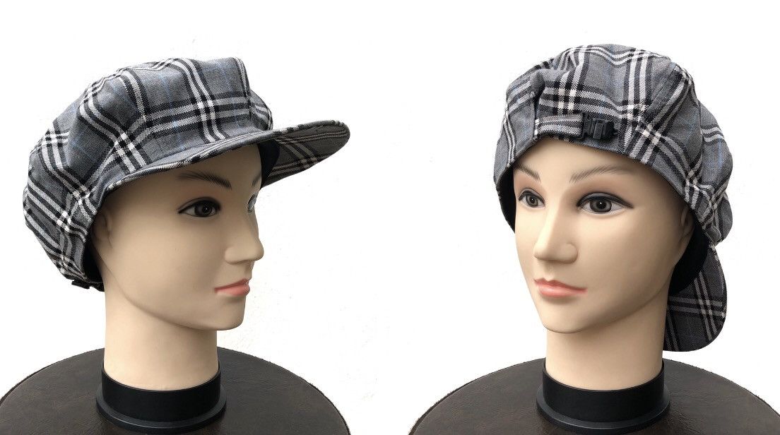 image of Burberry Black Label Novacheck Newsboy Grey Cap in Grey/Novacheck, Men's