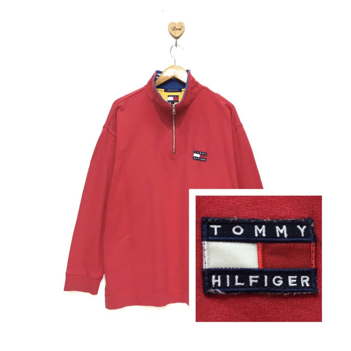 Tommy Hilfiger Vintage 90s TOMMY HILFIGER Half Zip Sweatshirt Size US L / EU 52-54 / 3 - 2 Thumbnail
