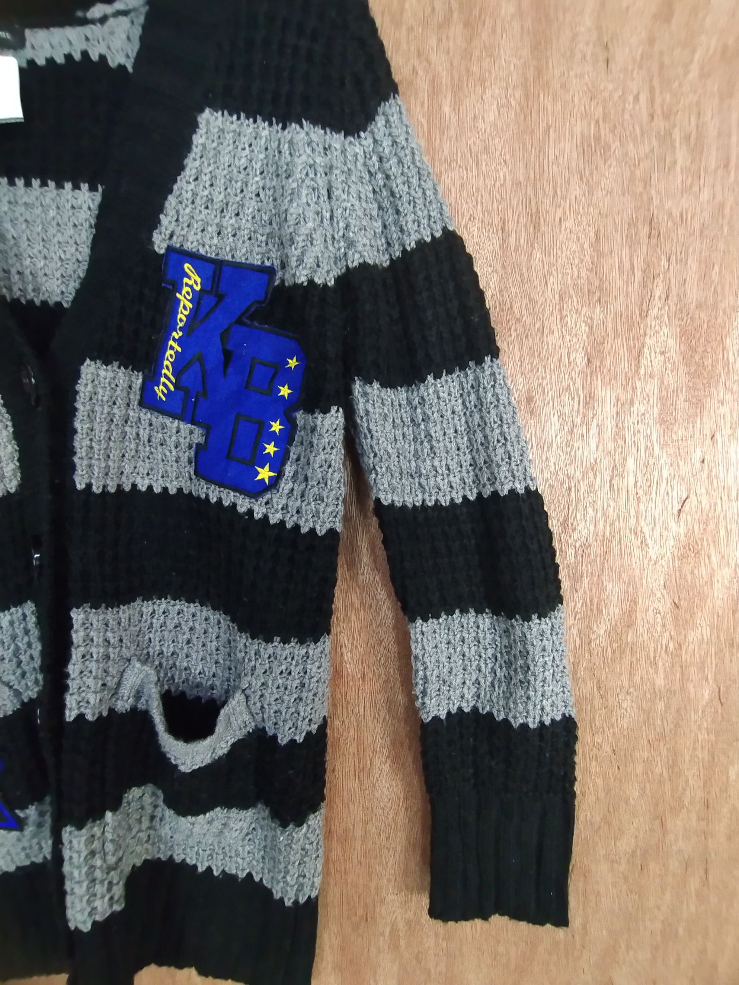 Homespun Knitwear Plymtone black/gray stripe knit cardigan #S020 Size US M / EU 48-50 / 2 - 10 Thumbnail