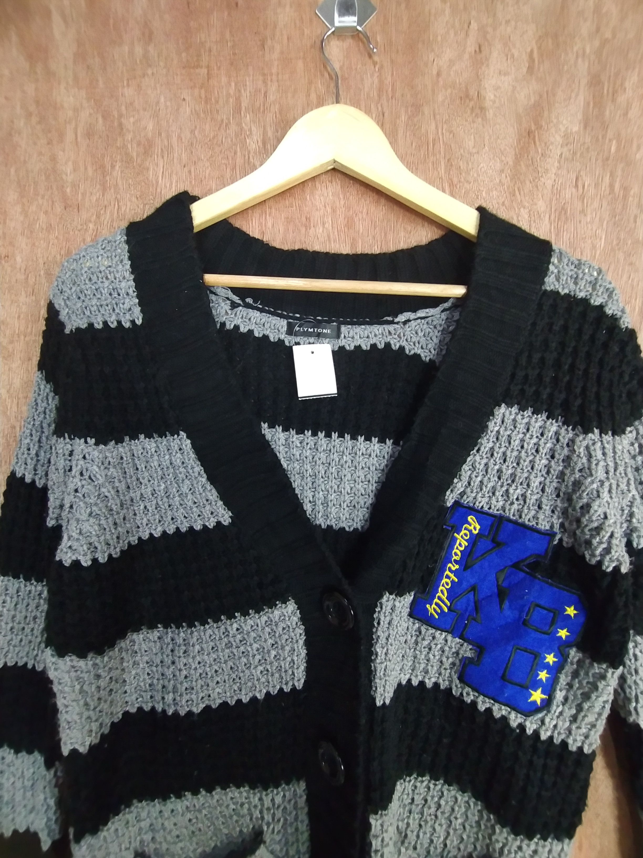 Homespun Knitwear Plymtone black/gray stripe knit cardigan #S020 Size US M / EU 48-50 / 2 - 2 Thumbnail