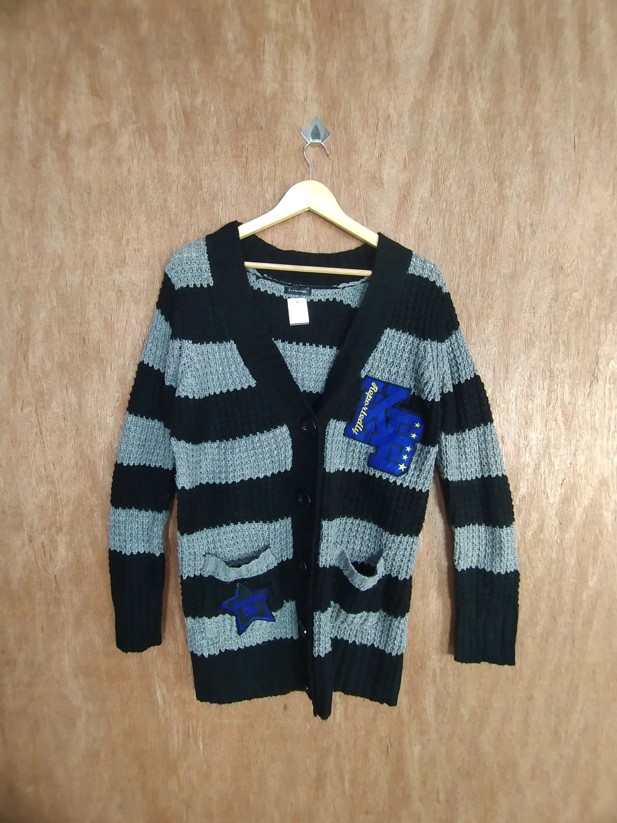 Homespun Knitwear Plymtone black/gray stripe knit cardigan #S020 Size US M / EU 48-50 / 2 - 1 Thumbnail