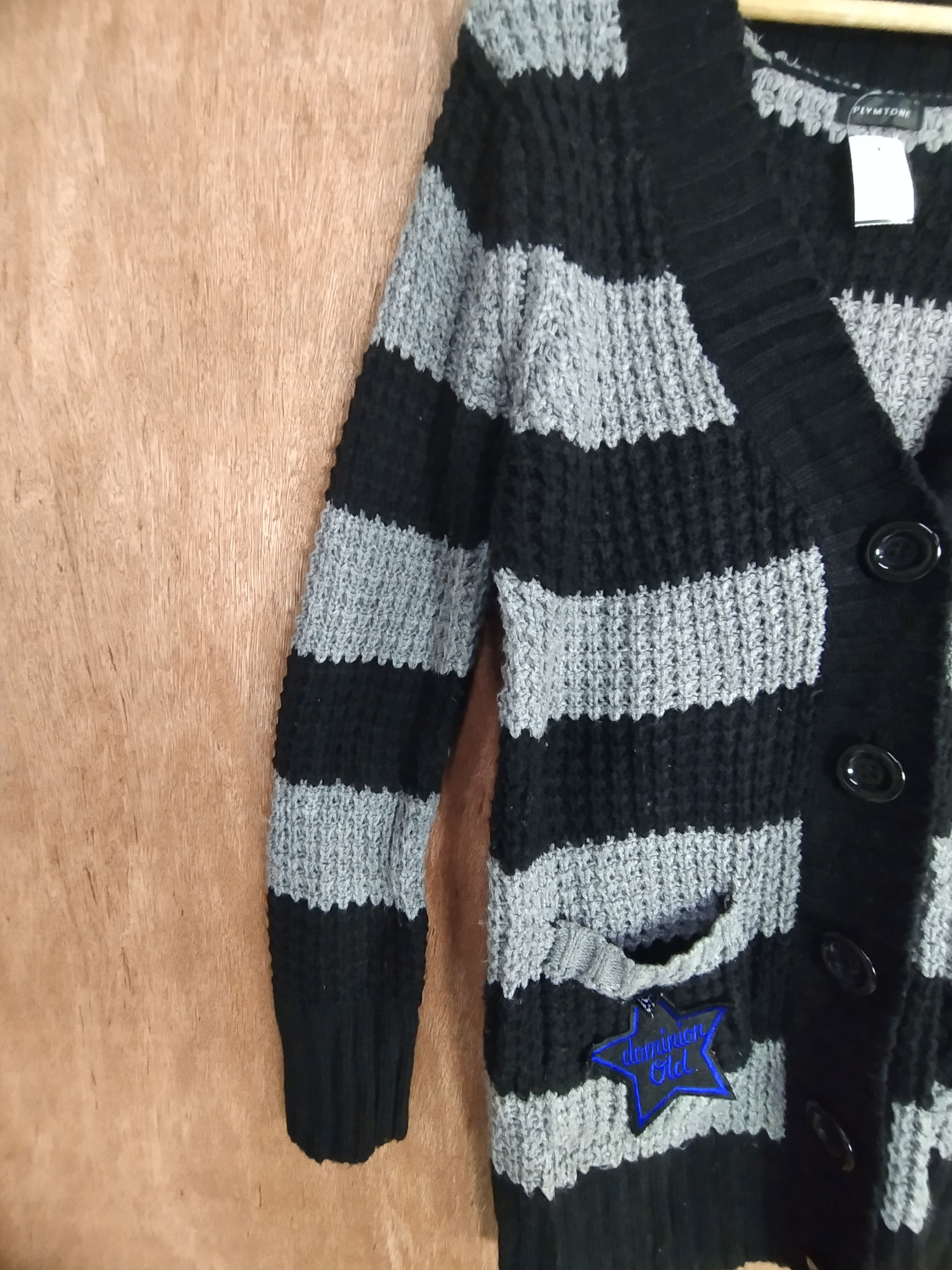 Homespun Knitwear Plymtone black/gray stripe knit cardigan #S020 Size US M / EU 48-50 / 2 - 7 Thumbnail