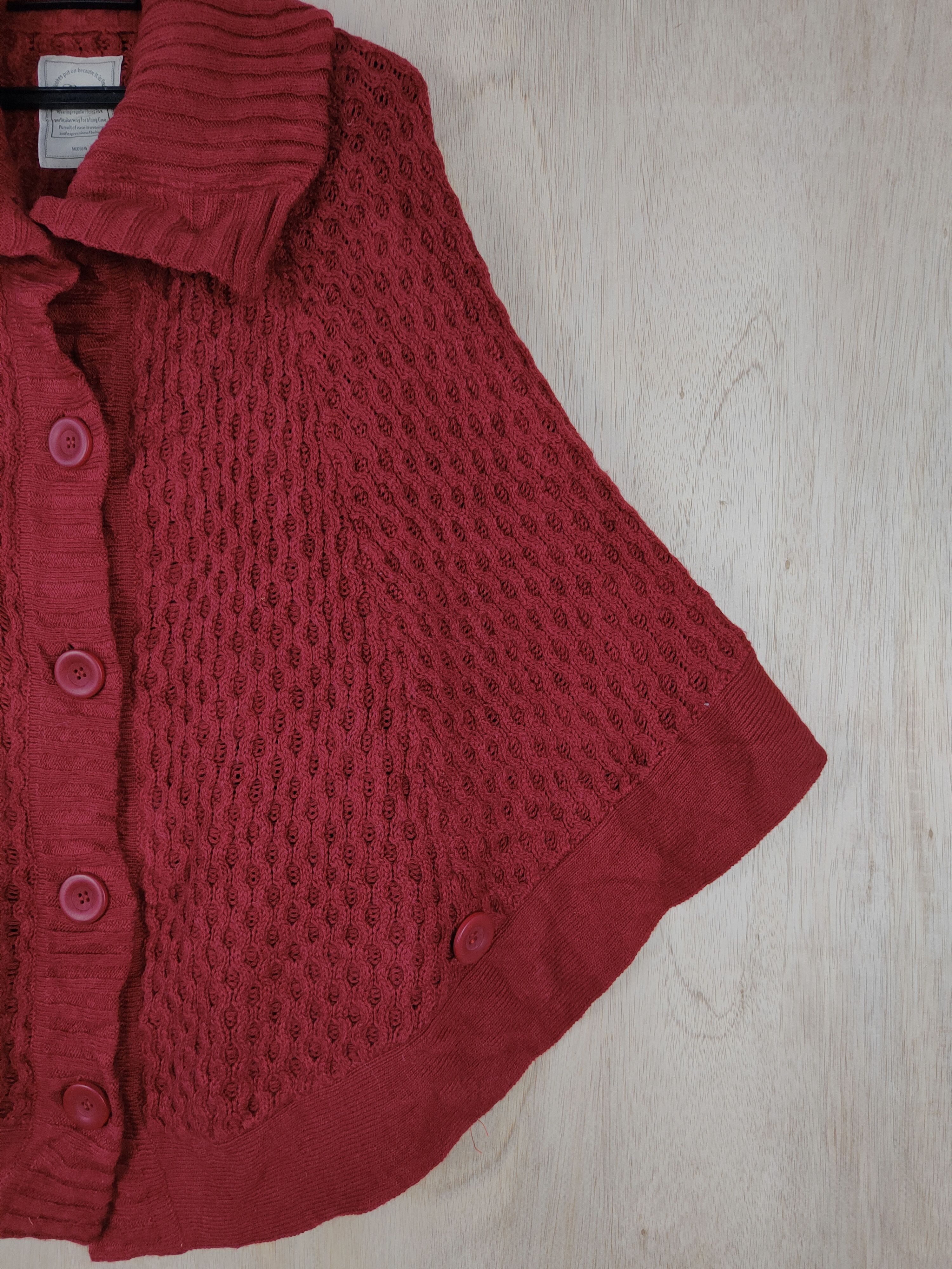 Aran Isles Knitwear × Japanese Brand × Vintage Letter (Back Number) Red Knitwear cardigan cloak capes #S306 Size M / US 6-8 / IT 42-44 - 5 Thumbnail