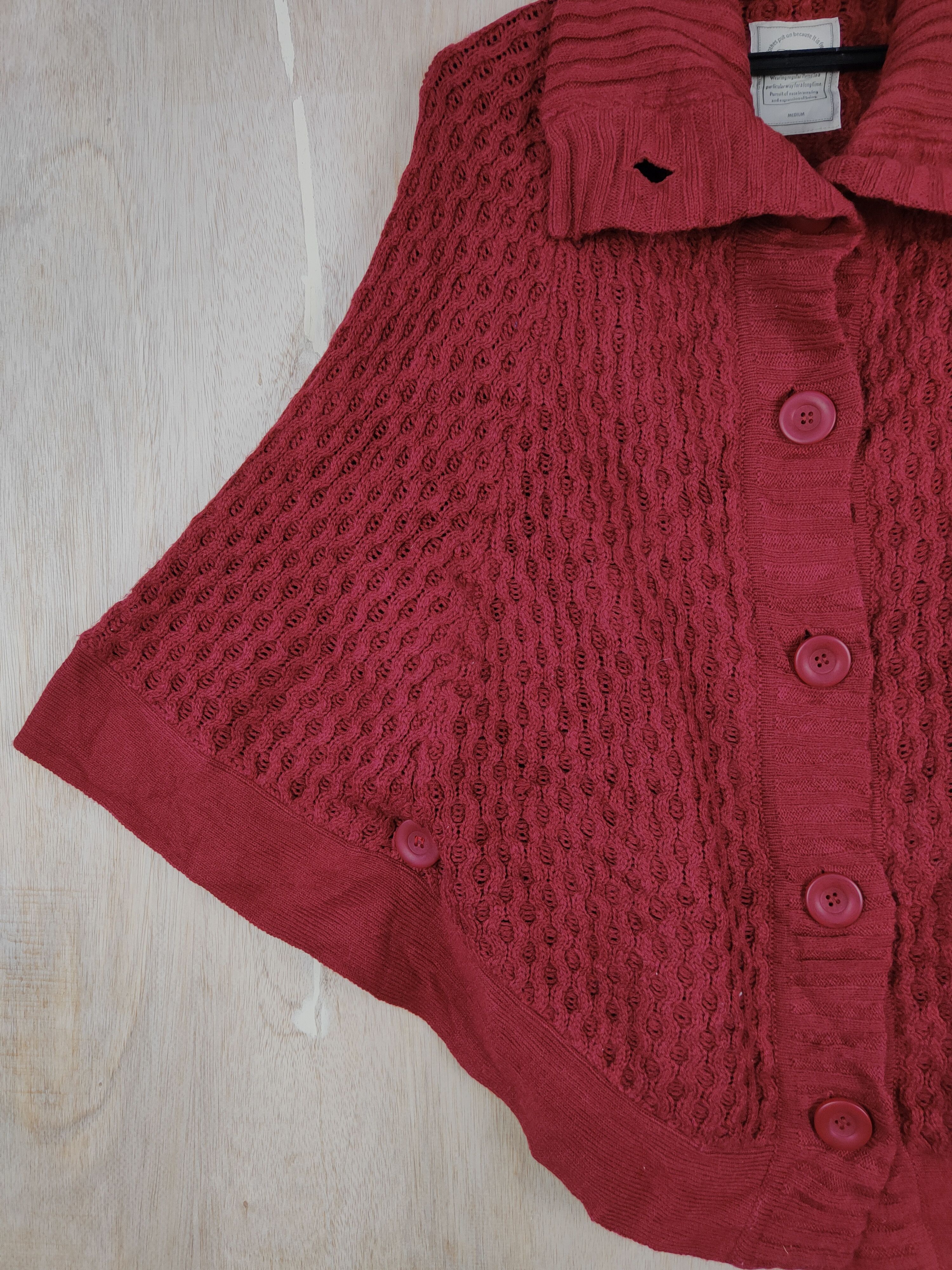 Aran Isles Knitwear × Japanese Brand × Vintage Letter (Back Number) Red Knitwear cardigan cloak capes #S306 Size M / US 6-8 / IT 42-44 - 4 Thumbnail