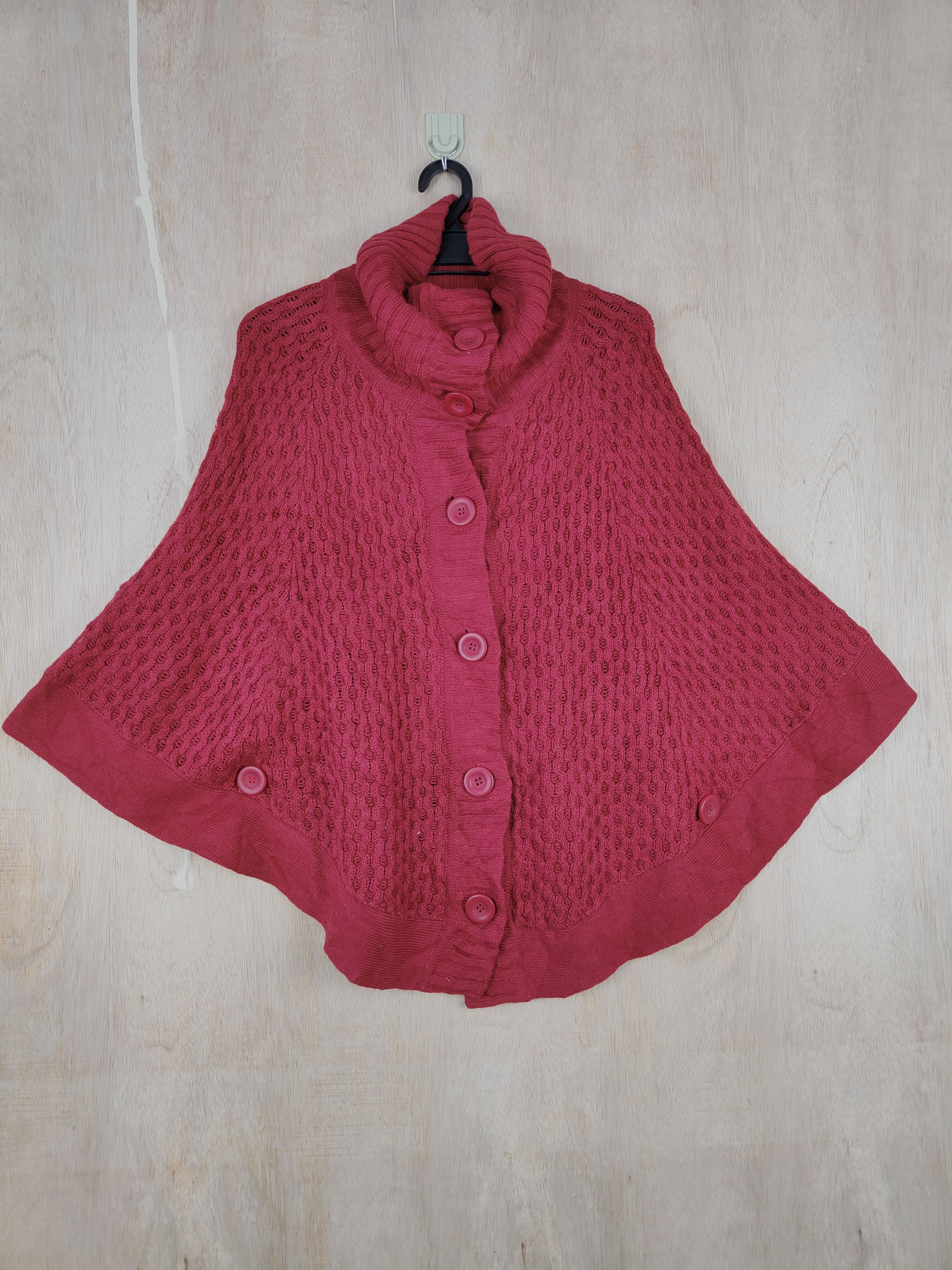 Aran Isles Knitwear × Japanese Brand × Vintage Letter (Back Number) Red Knitwear cardigan cloak capes #S306 Size M / US 6-8 / IT 42-44 - 1 Thumbnail