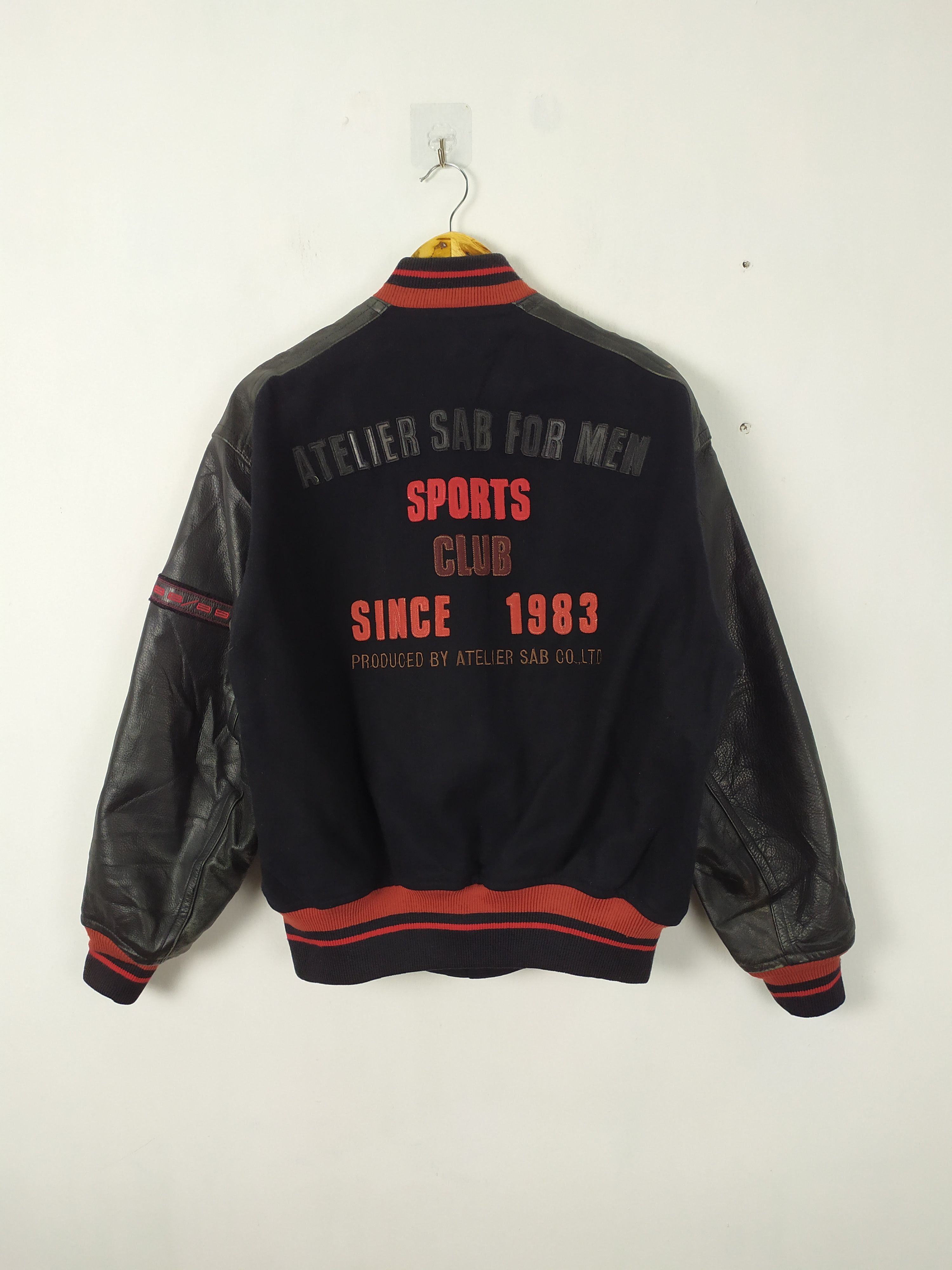 Japanese Brand ATELIER SAB WOOL VARSITY JACKET LEATHER SLEEVE Size US M / EU 48-50 / 2 - 3 Thumbnail