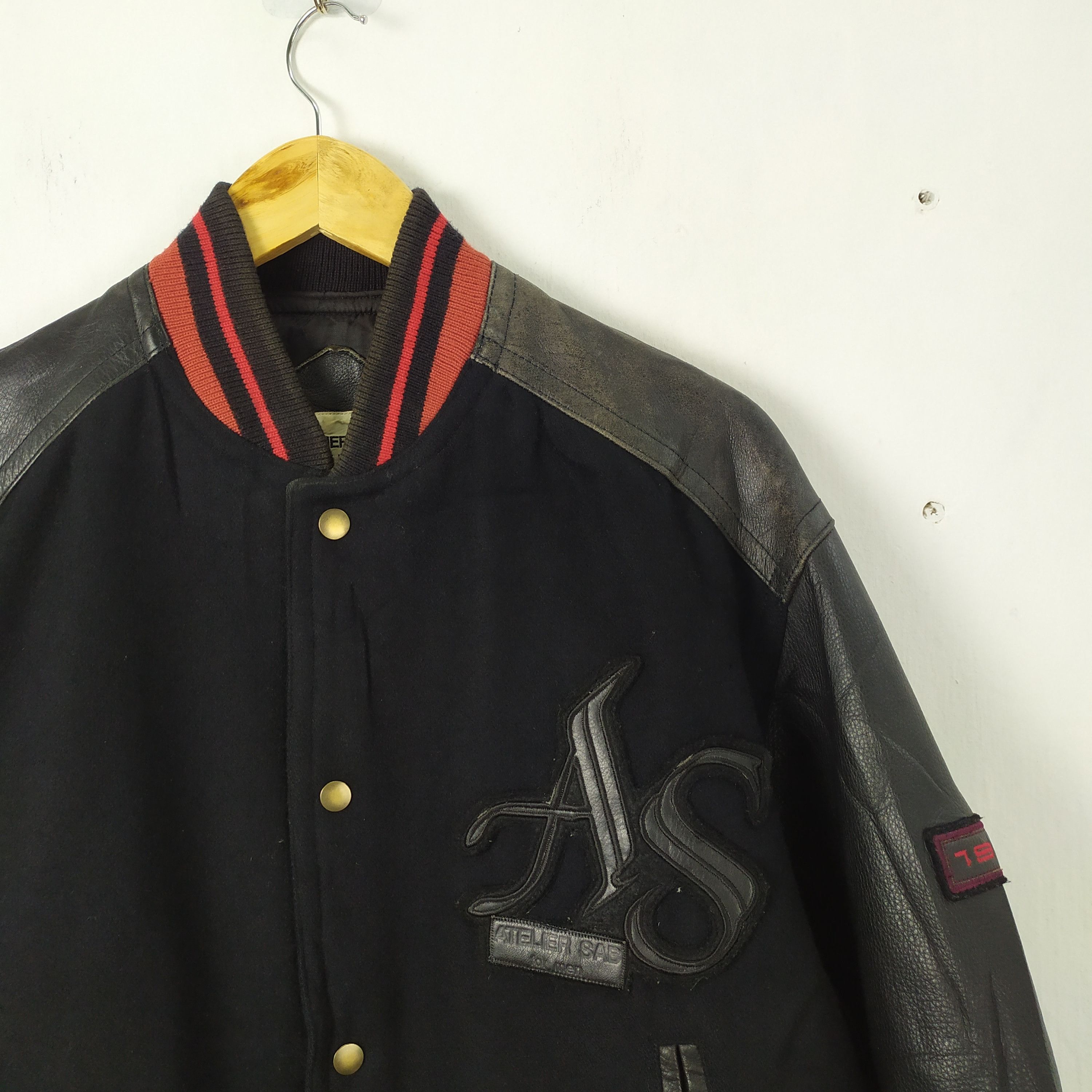 Japanese Brand ATELIER SAB WOOL VARSITY JACKET LEATHER SLEEVE Size US M / EU 48-50 / 2 - 6 Thumbnail