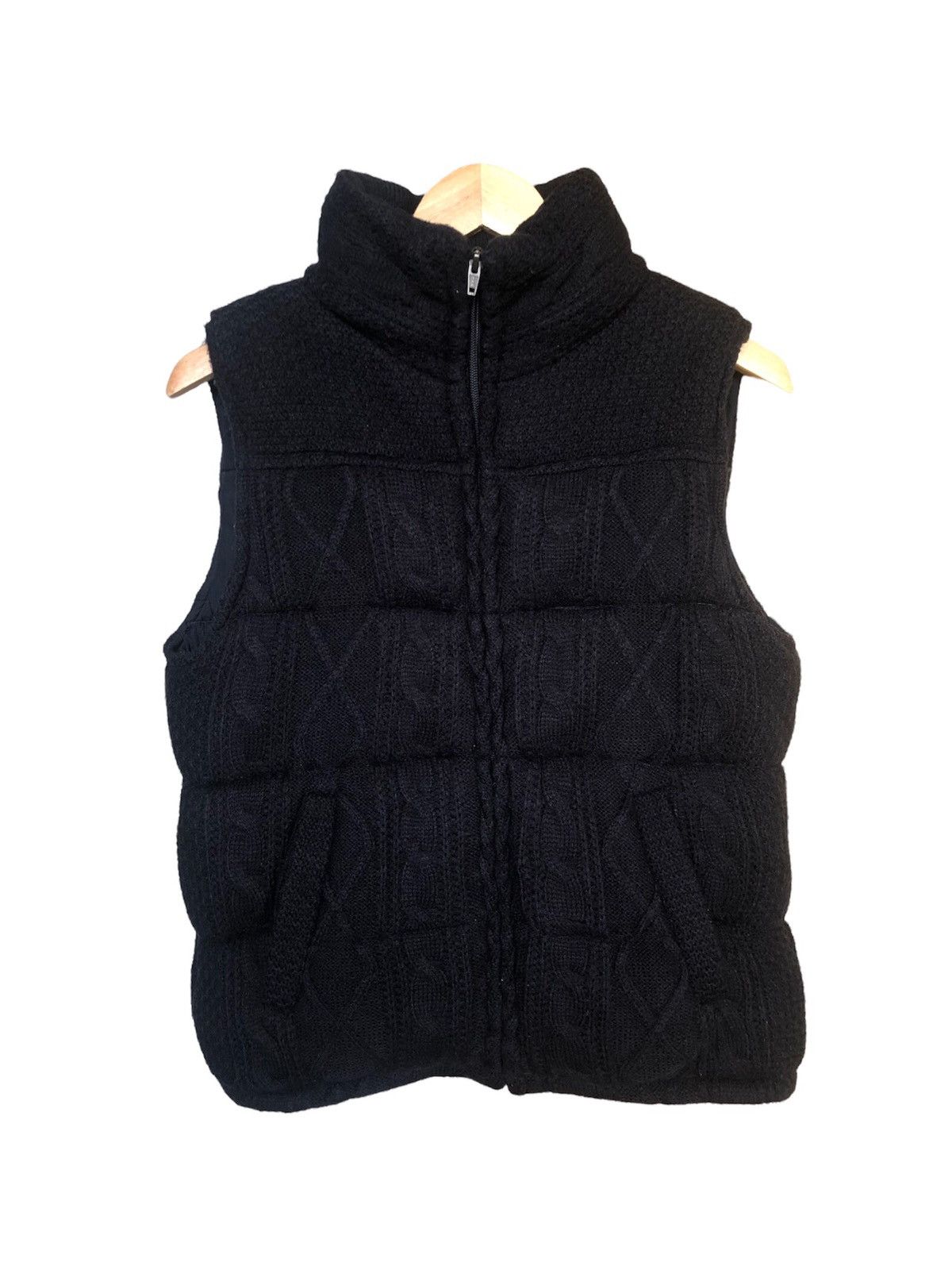 image of Coloured Cable Knit Sweater Soridere Knit Puffer Vest Warm Jackets in Blue, Men's (Size Small)