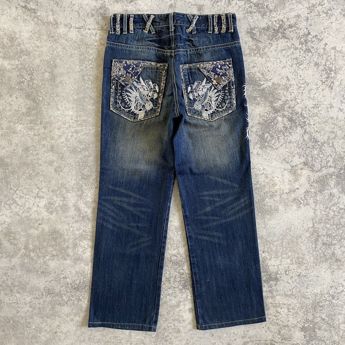 Japanese Brand Karakuri Style DS Co Dragon Embroidered Tattoo Sukajan Jeans Size US 32 / EU 48 - 12 Thumbnail