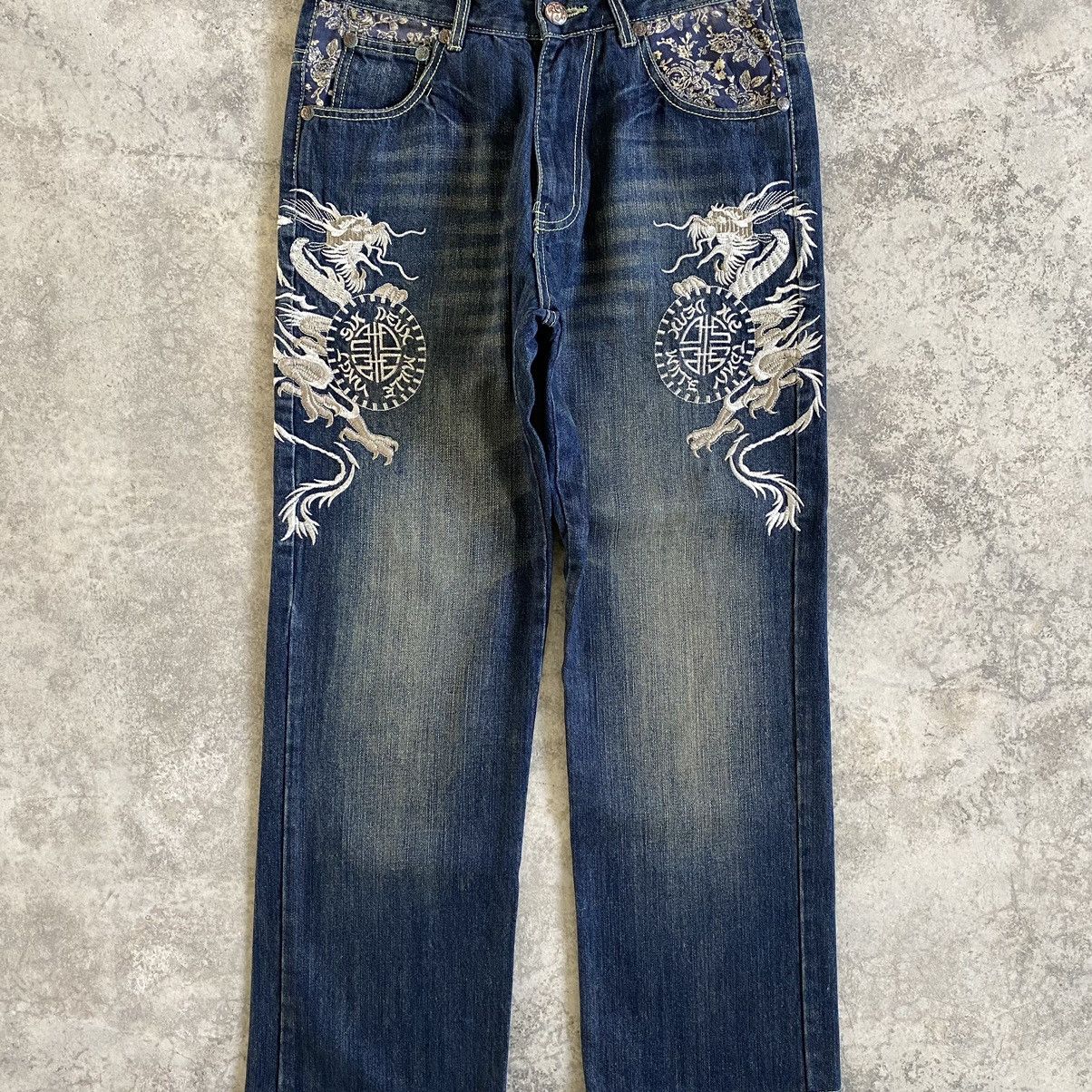 Japanese Brand Karakuri Style DS Co Dragon Embroidered Tattoo Sukajan Jeans Size US 32 / EU 48 - 4 Thumbnail