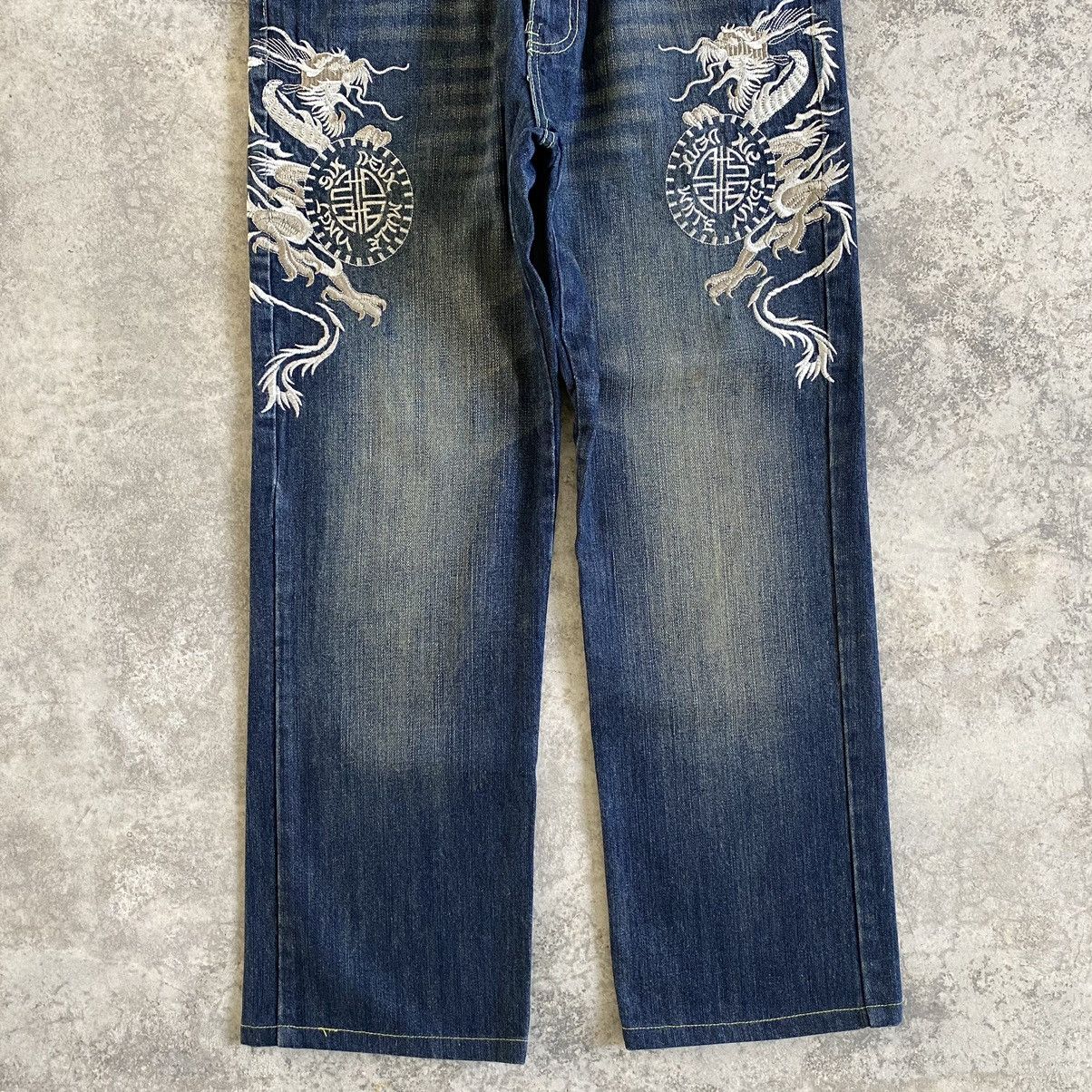 Japanese Brand Karakuri Style DS Co Dragon Embroidered Tattoo Sukajan Jeans Size US 32 / EU 48 - 5 Thumbnail