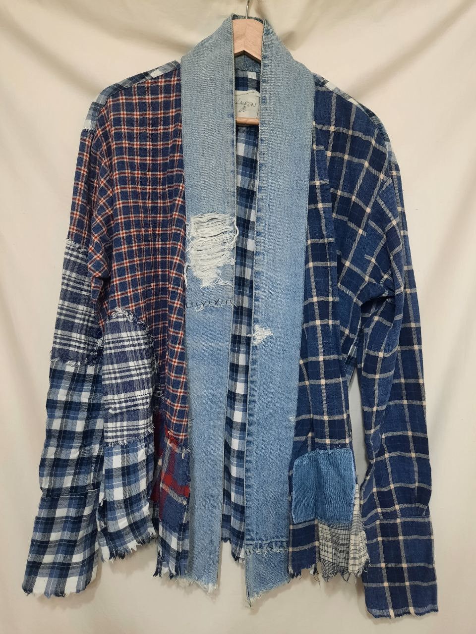 Greg Lauren Patchwork Plaid Vintage Denim Stripe Kimono Studio Size US M / EU 48-50 / 2 - 1 Thumbnail