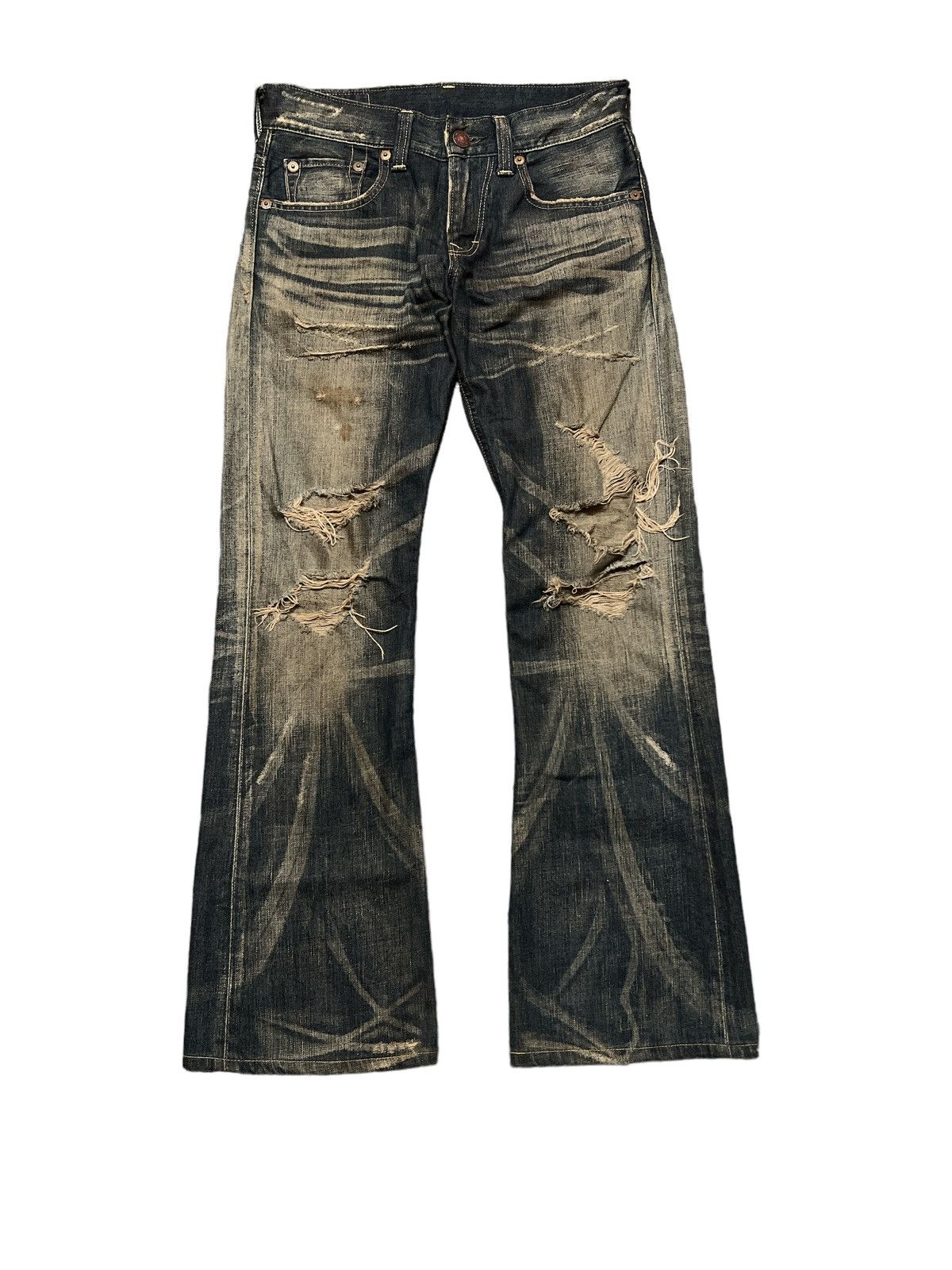 Pre-owned Avant Garde Flarededwin 503 Rusty Distressed Denim Pant In Blue