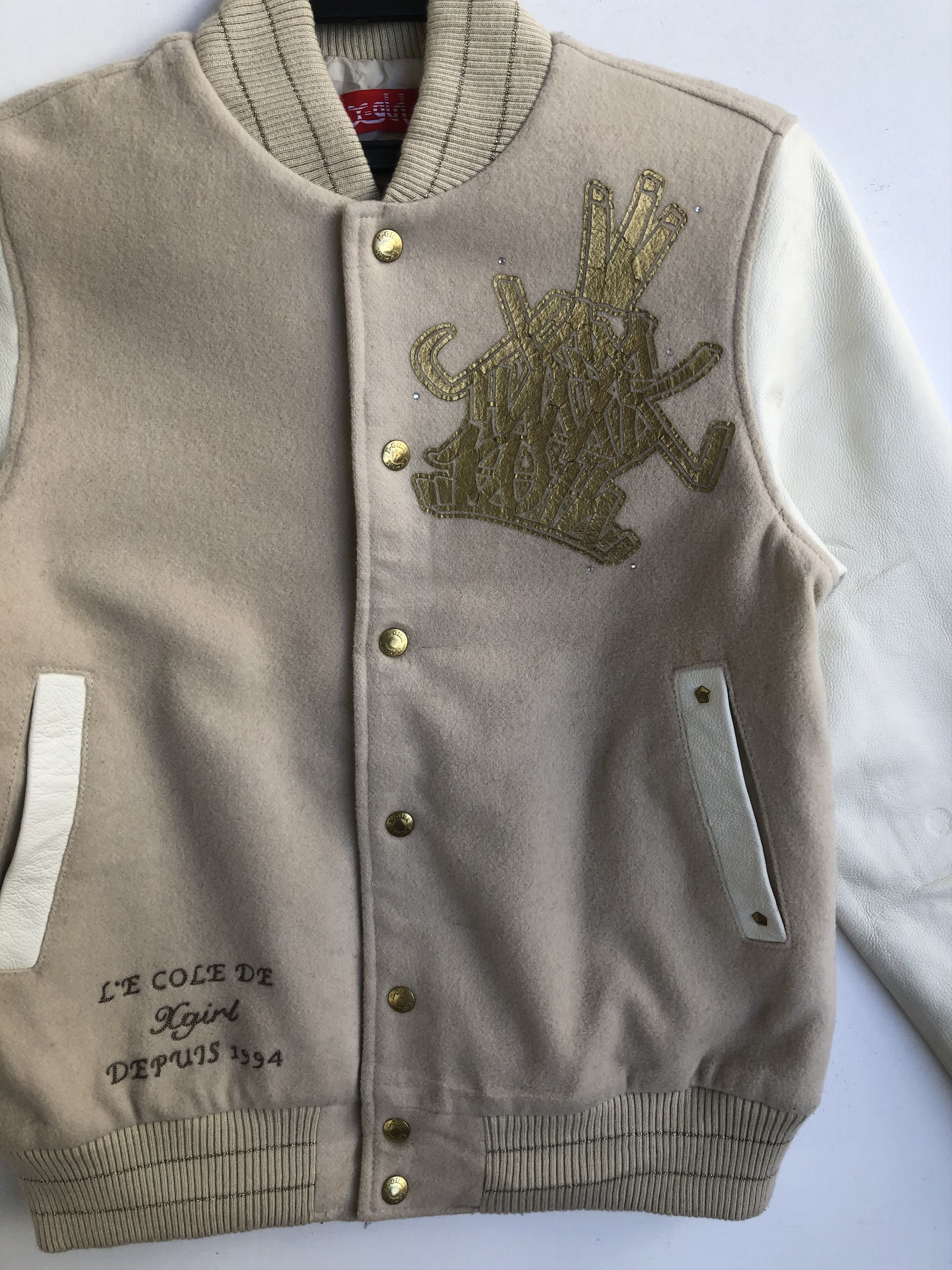 Japanese Brand X-GIRL COW HIDE LEATHER & WOOL VARSITY JACKET Size US S / EU 44-46 / 1 - 3 Thumbnail