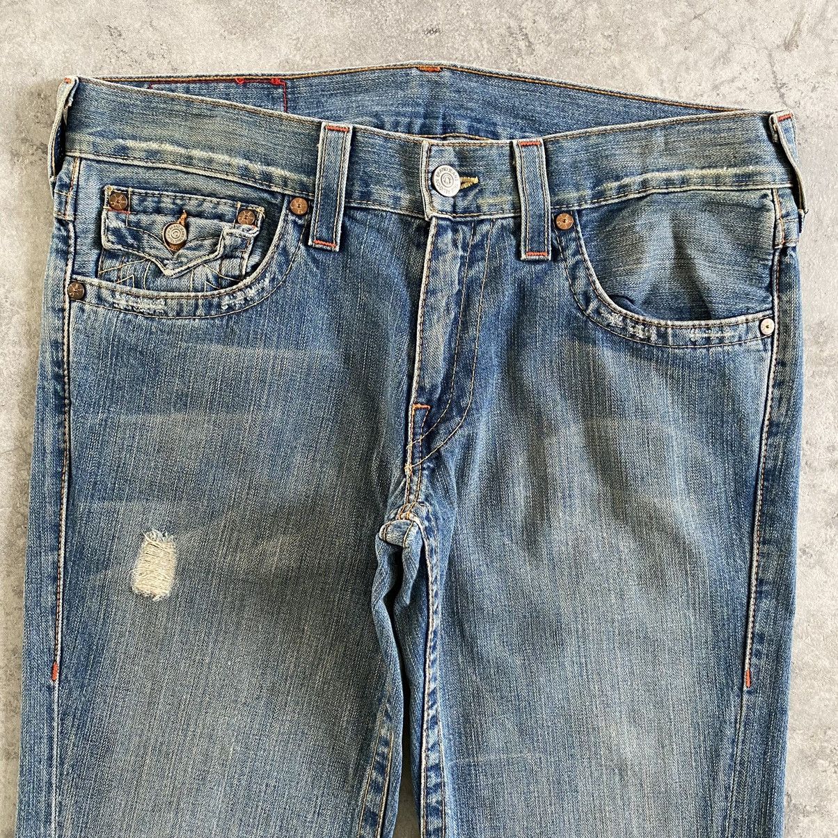 Vintage True Religion Spiral Cut Ripped Flared Denin Jeans