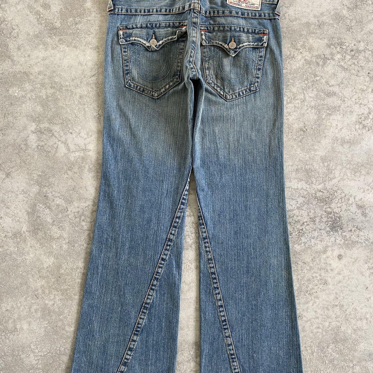Vintage True Religion Spiral Cut Ripped Flared Denin Jeans
