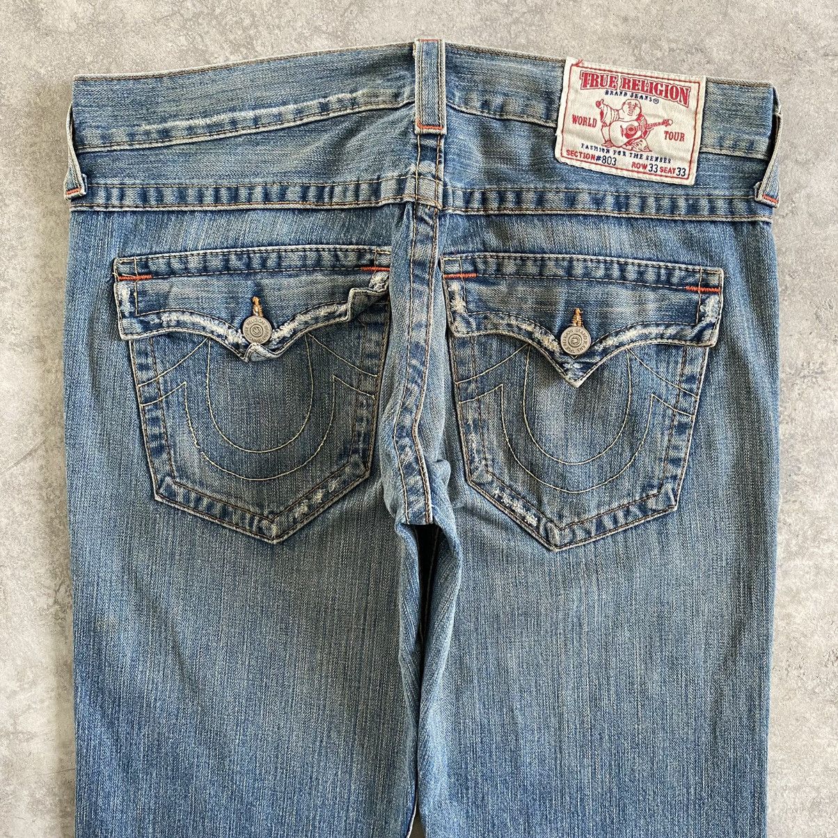 Vintage True Religion Spiral Cut Ripped Flared Denin Jeans