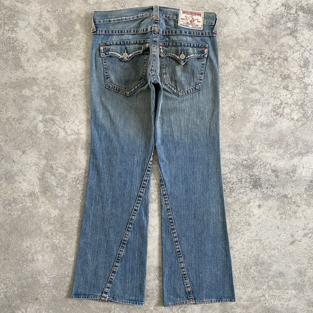 Vintage True Religion Spiral Cut Ripped Flared Denin Jeans