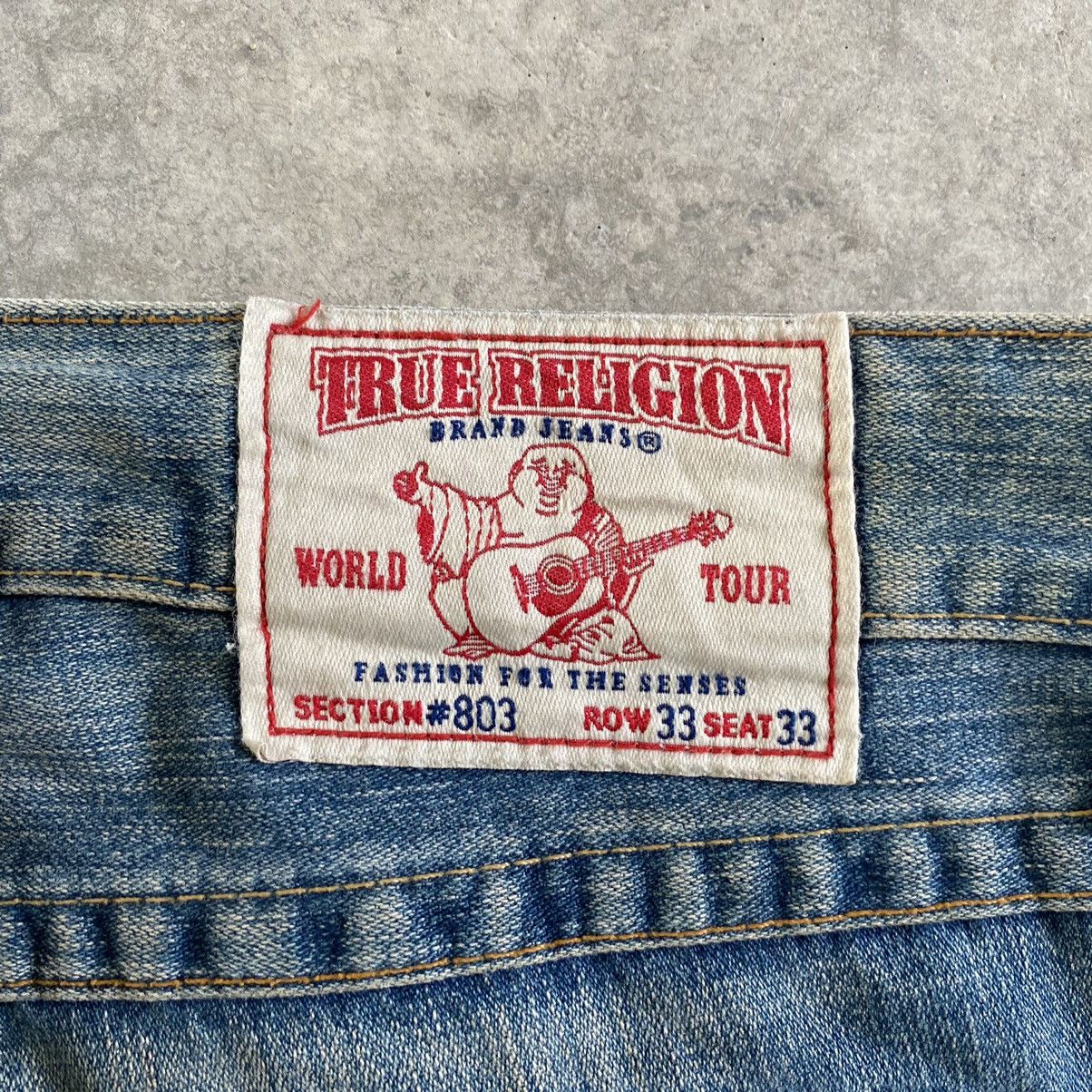 Vintage True Religion Spiral Cut Ripped Flared Denin Jeans