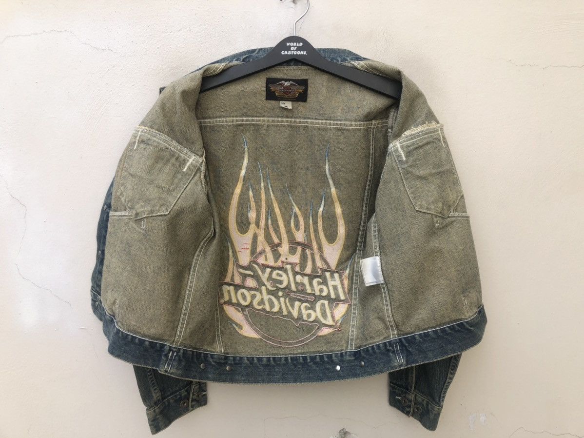 Harley Davidson × Vintage Vintage Harley Davidson Flames Denim Trucker Jacket Size US M / EU 48-50 / 2 - 13 Thumbnail